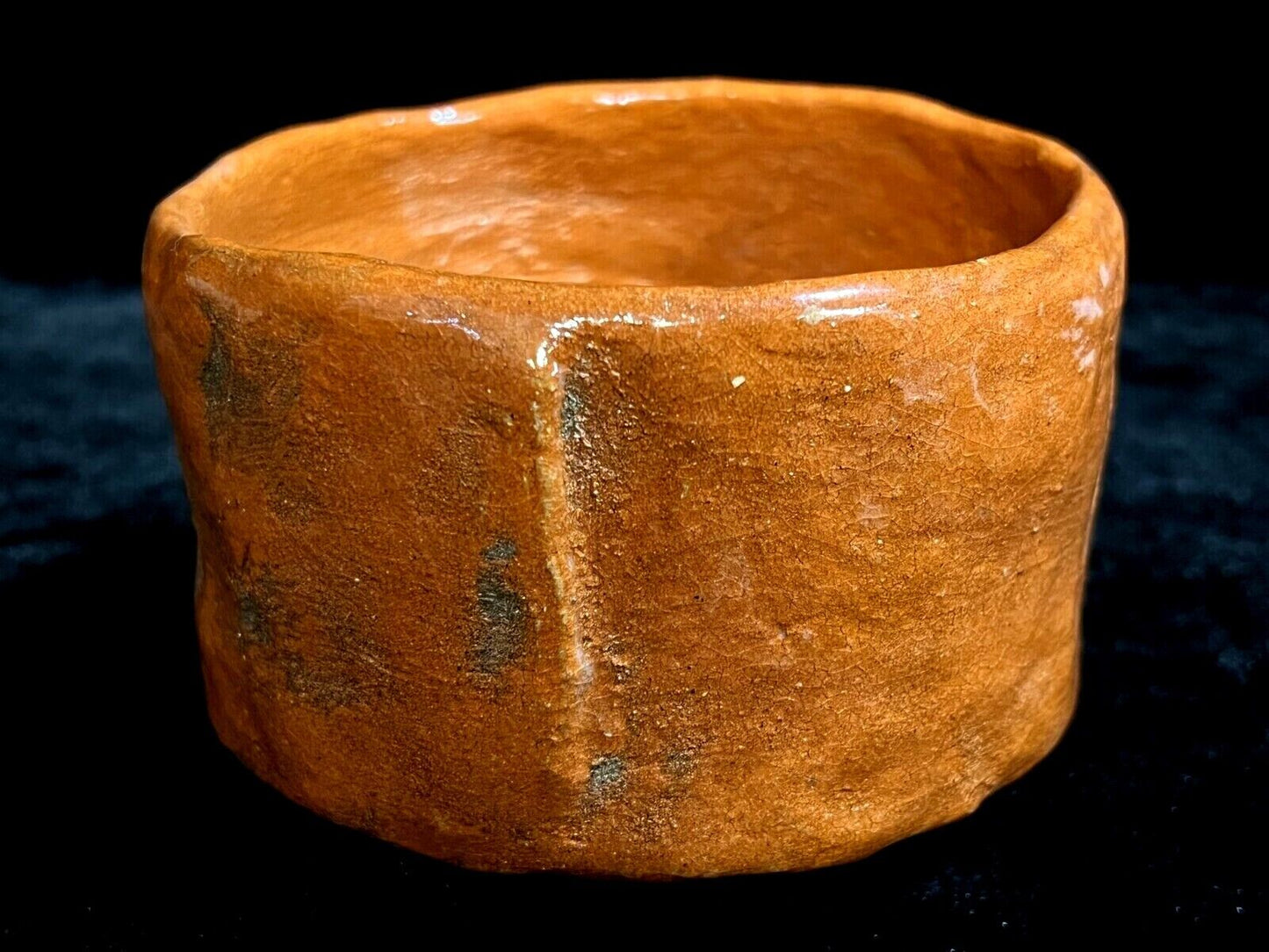 Vintage Japanese Tea Ceremony Ceramic Chawan Tea Bowl Raku Orange-Brown 5"