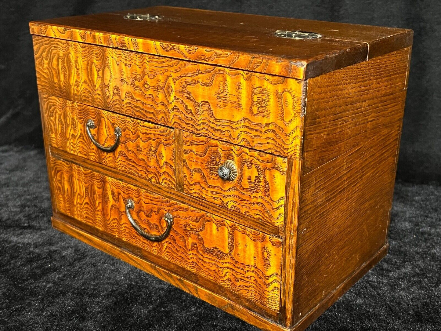 Antique Japanese Meiji Era C1890 Sugi Wood Suzuribako Calligraphy Tansu 10"