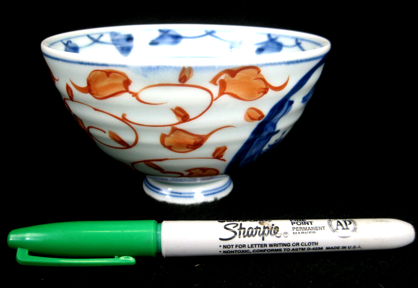 Japanese Akai Imari Ceramic Hand Painted Bowl W/ Lakes Mountains & Boats 4.5"