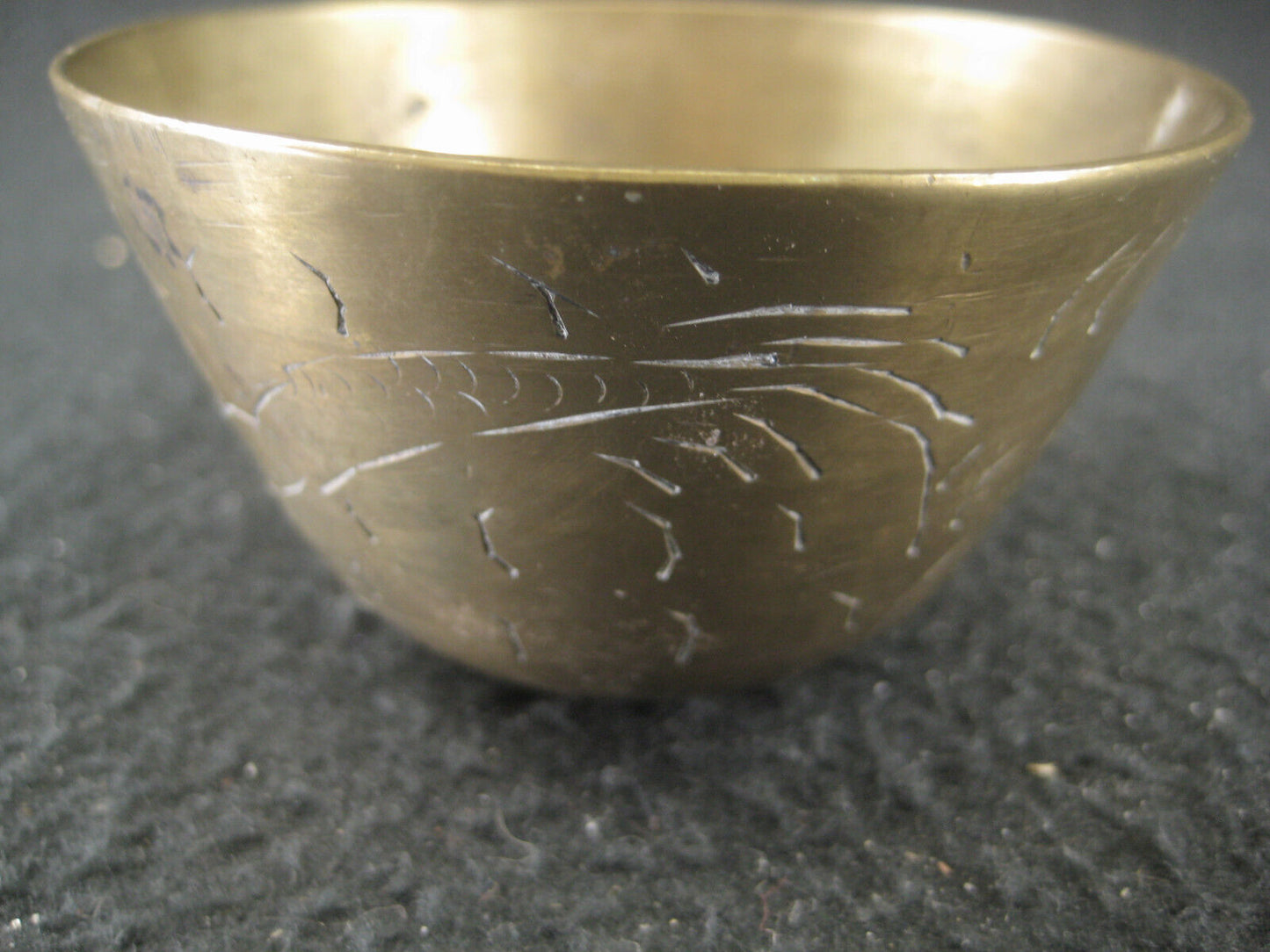 Vintage Chinese Bronze Small Hand Turned Singing w/ Etched Dragon Bowl 3"