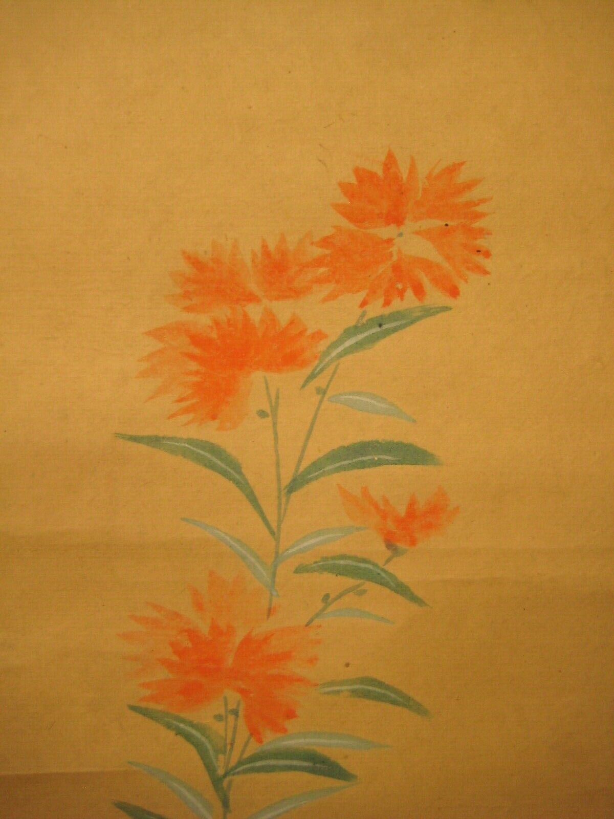 Antique Japanese Meiji Era Scroll Hand Painted Dove With Flower & Butterfly 48"