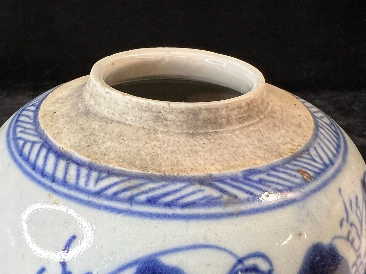 Antique Chinese Qing 19Th Century Cobalt Blue & White Jar Hand Painted 5.5"
