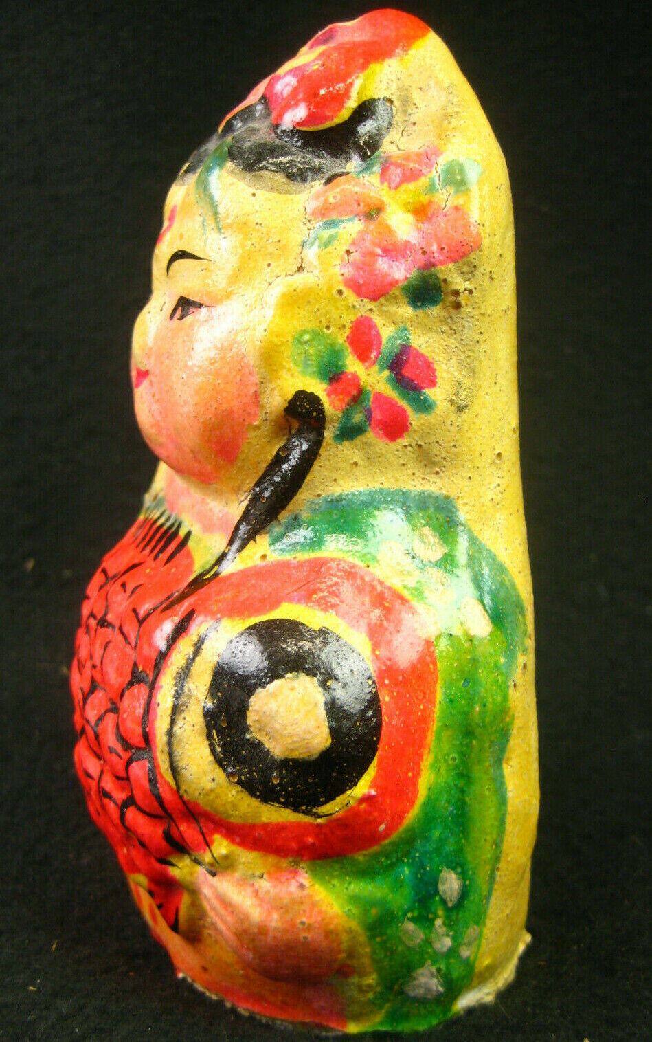 Vintage (C1950) Chinese Porcelain Lady With Red Fish Folk Art Doll Flowers