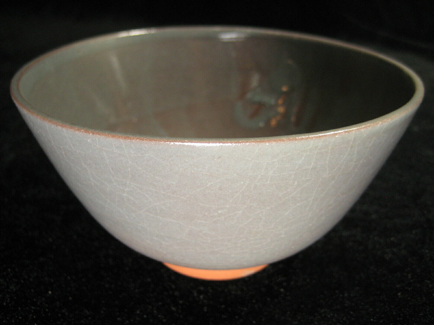 Vintage Japanese Tea Ceremony Ceramic Chawan Bowl Blue-Gray Crackle Glaze 5"