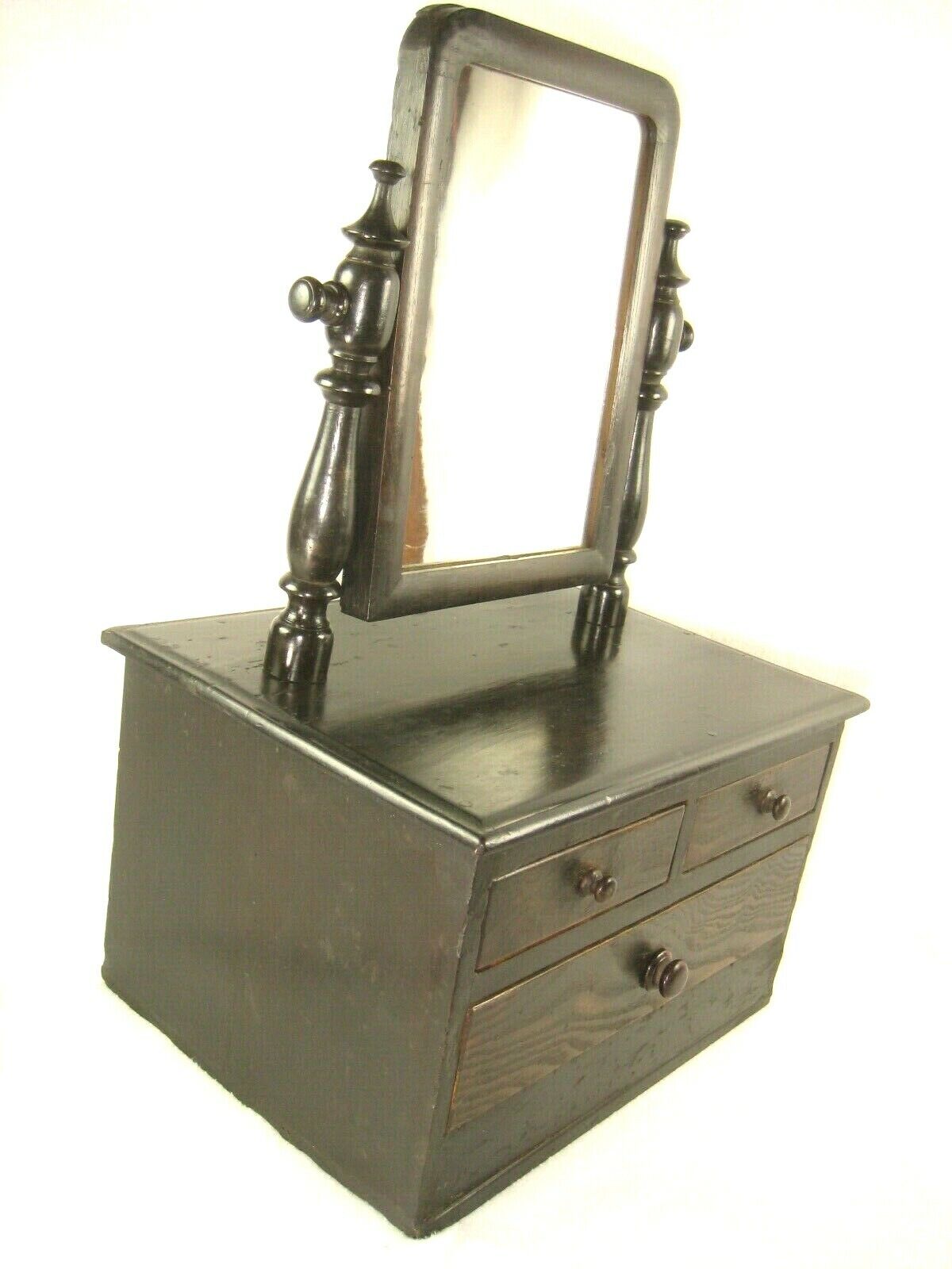 Japanese Antique 3 Drawer Mirror Stand Vanity Tansu Chest w/ Secret Section