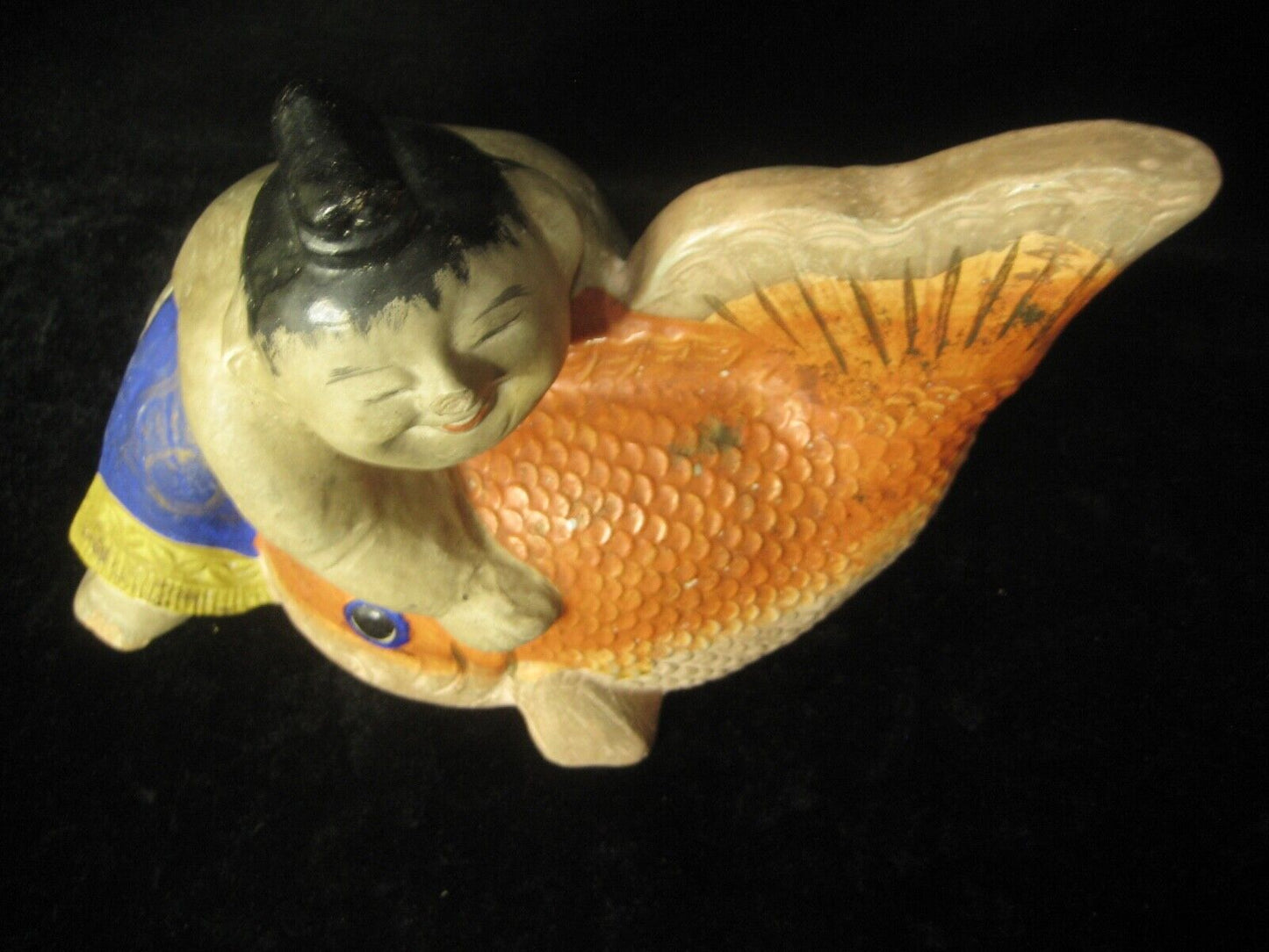 Vintage Japanese Kintaro Doll Ceramic Hand Painted Strong & Brave 8"H