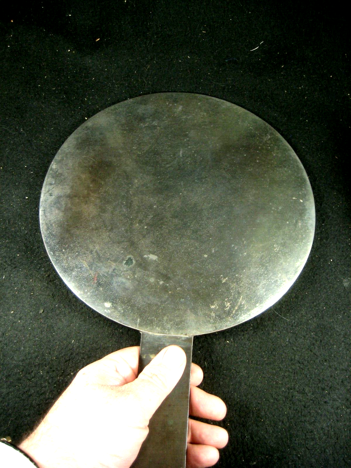 Antique Japanese Bronze Signed Hand Mirror W Pine, Turtle & Cranes 9.5"