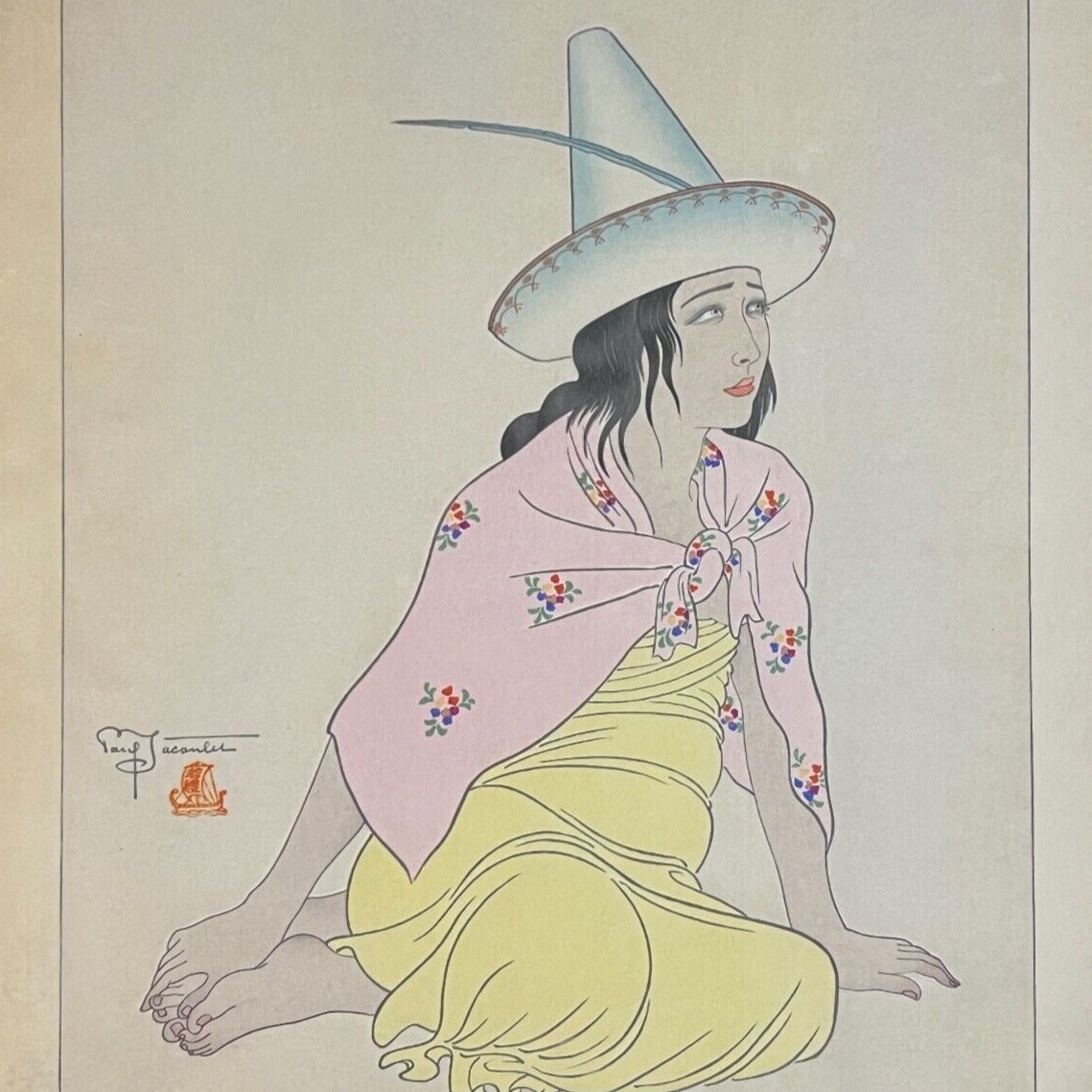 Paul Jacoulet Giclee Woodblock Print "Young Girl Of Jaluit" 7.75"x10"