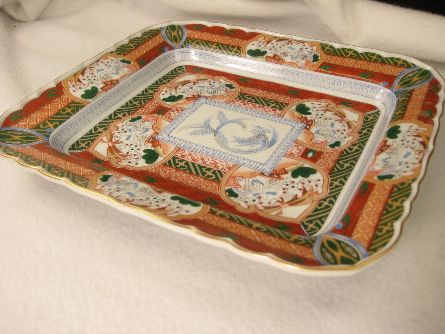 Vintage Japanese Imari Square Serving Plate Crane & Pine Rice Design