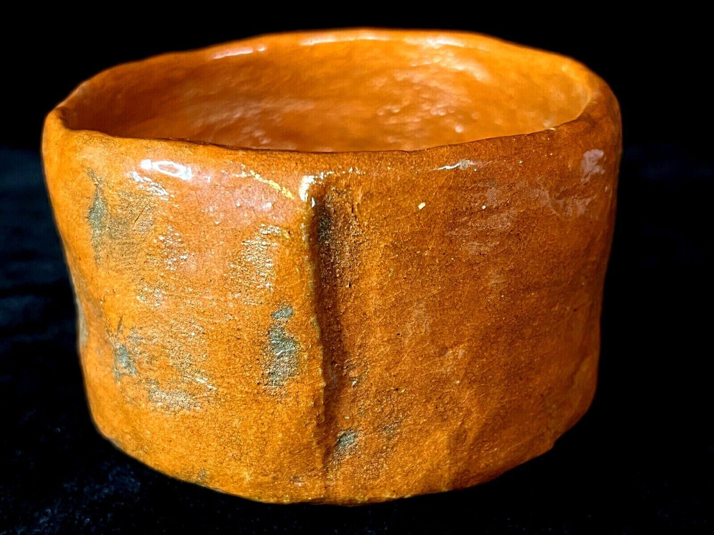 Vintage Japanese Tea Ceremony Ceramic Chawan Tea Bowl Raku Orange-Brown 5"