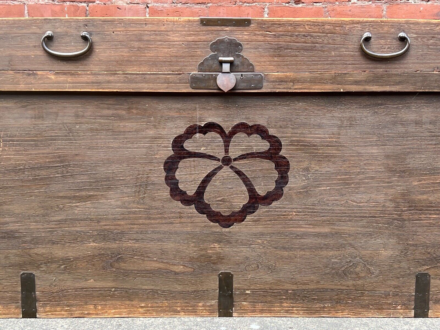 Vintage Japanese Nagamochi Wedding Chest Kiri Wood W/ Kiri Crest 71"L