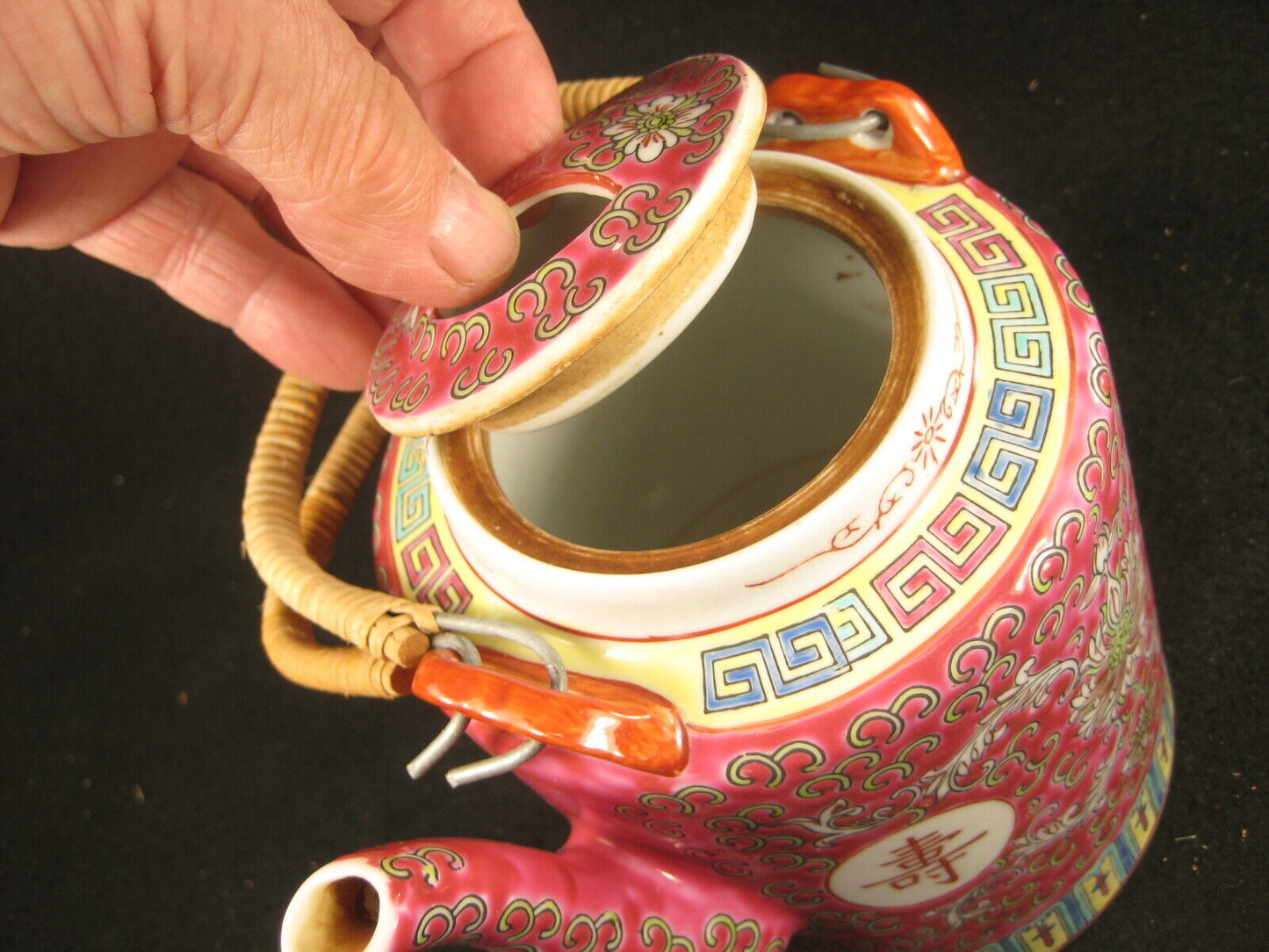 Vintage Chinese Signed Hand Painted Ceramic Tea Pot