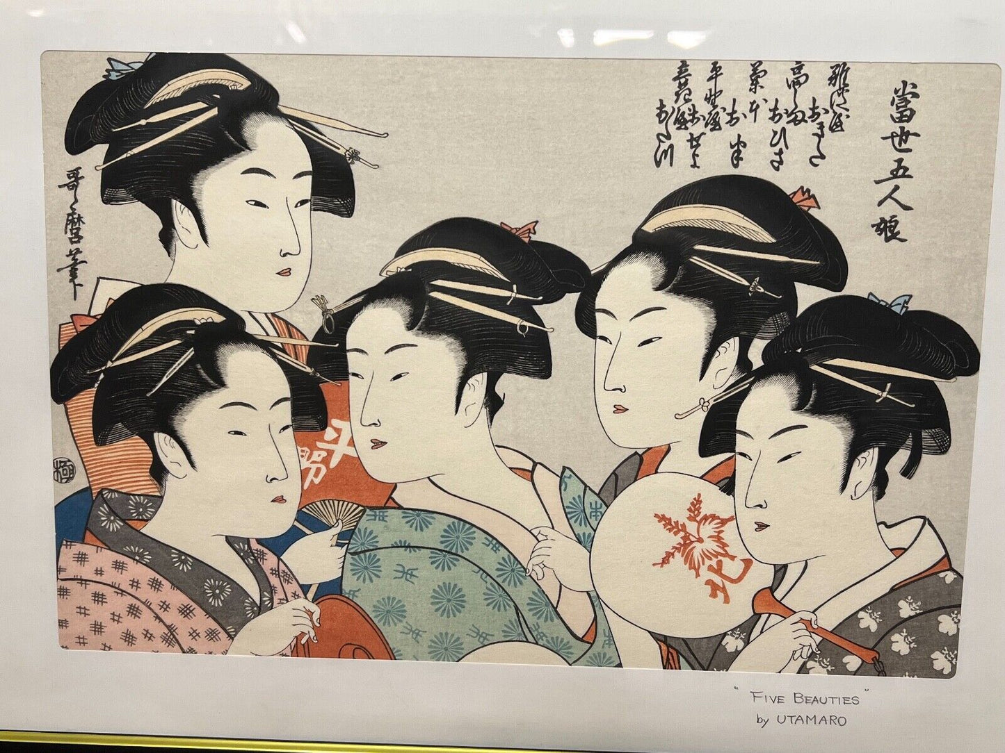 Japanese Woodblock Print Reproduction: By Utamaro Bijinga "Five Beauty" Print