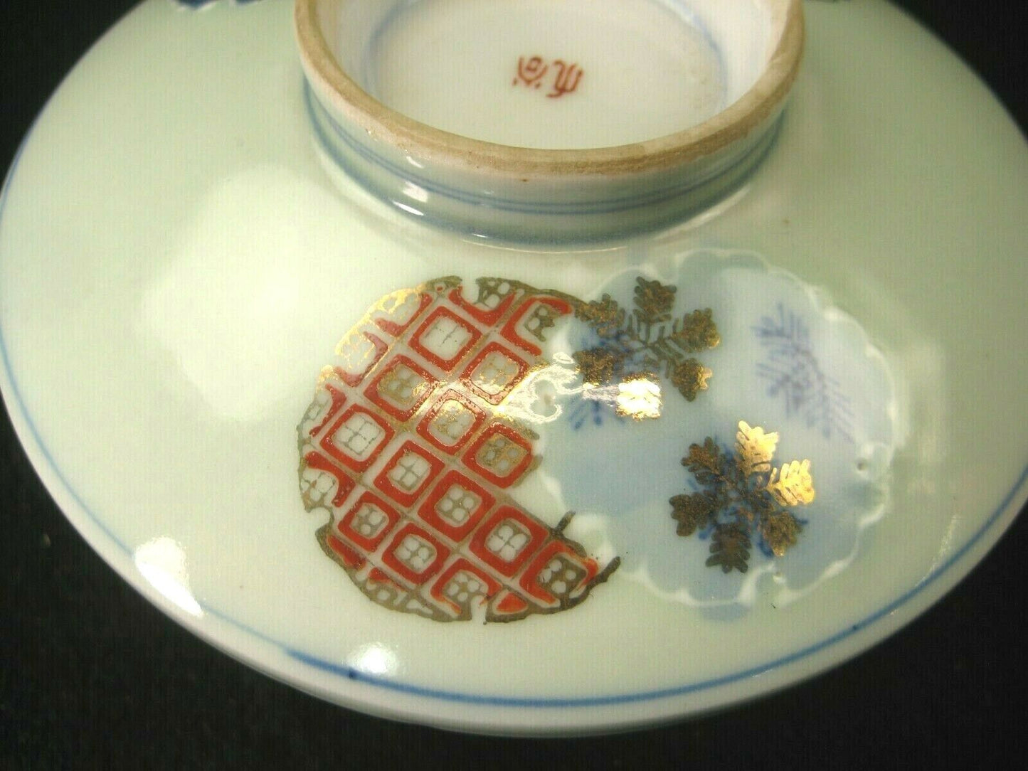 Antique Japanese Meiji Era Kutani Imari Ceramic Chawan Lidded Bowl