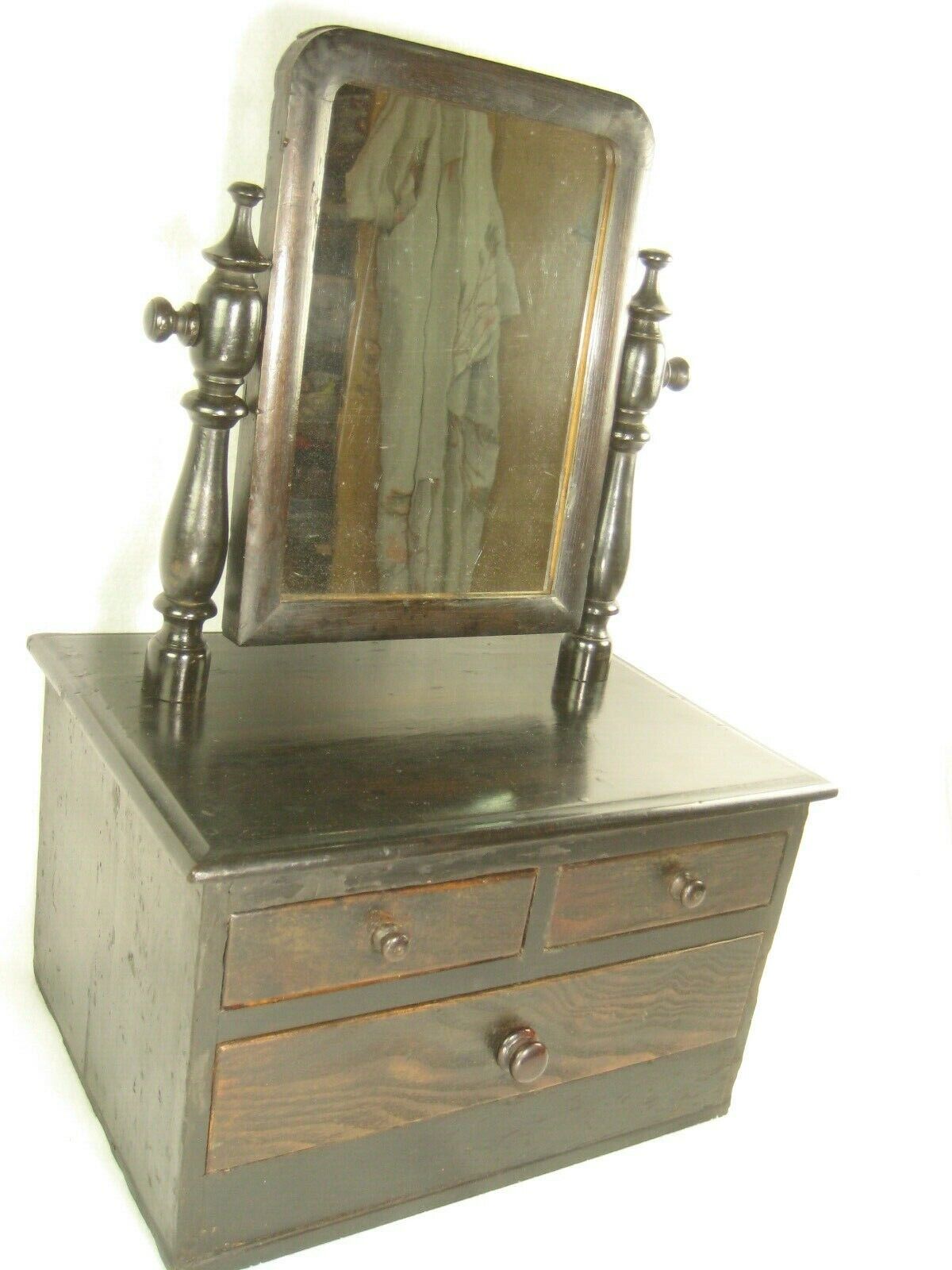 Japanese Antique 3 Drawer Mirror Stand Vanity Tansu Chest w/ Secret Section
