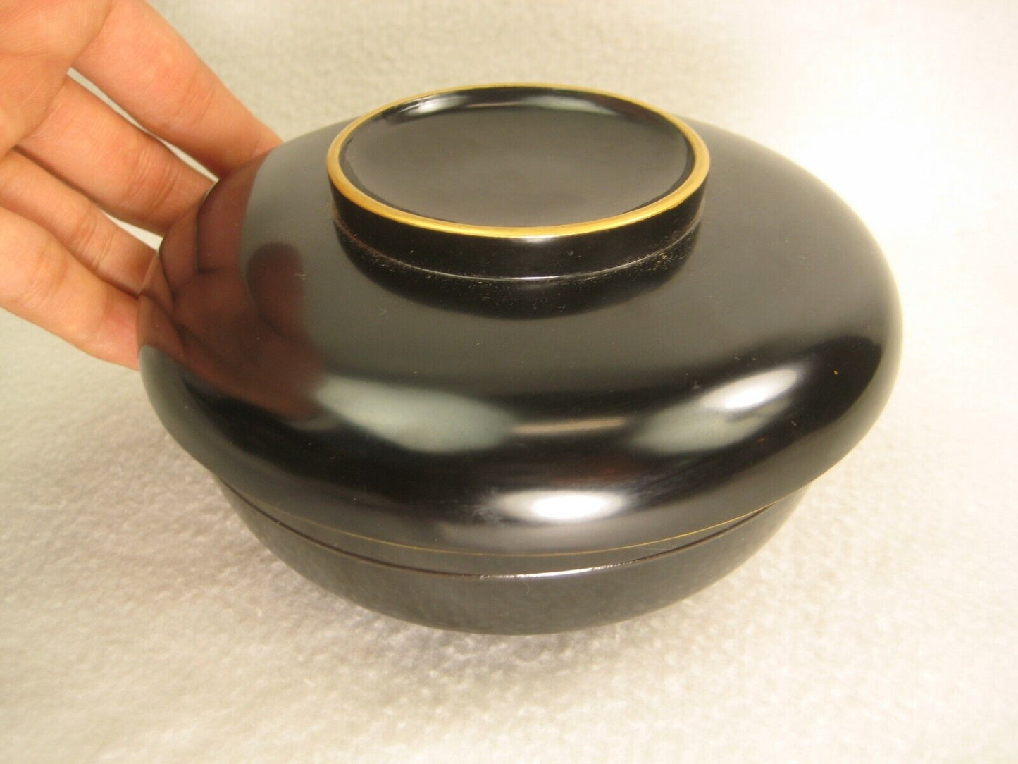 Antique Japanese Meiji Era (C.1890) Lacquer Wooden Lidded Soup / Rice Bowl Makie