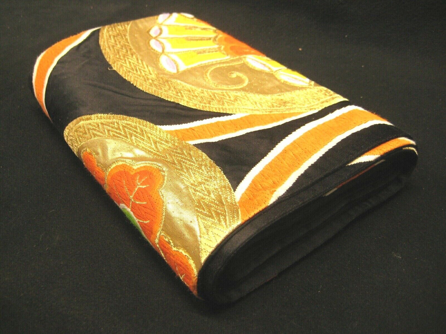 Antique Japanese Silk Maru Obi Sash For Kimono W/ Butterflies & Paulownia 13Ft