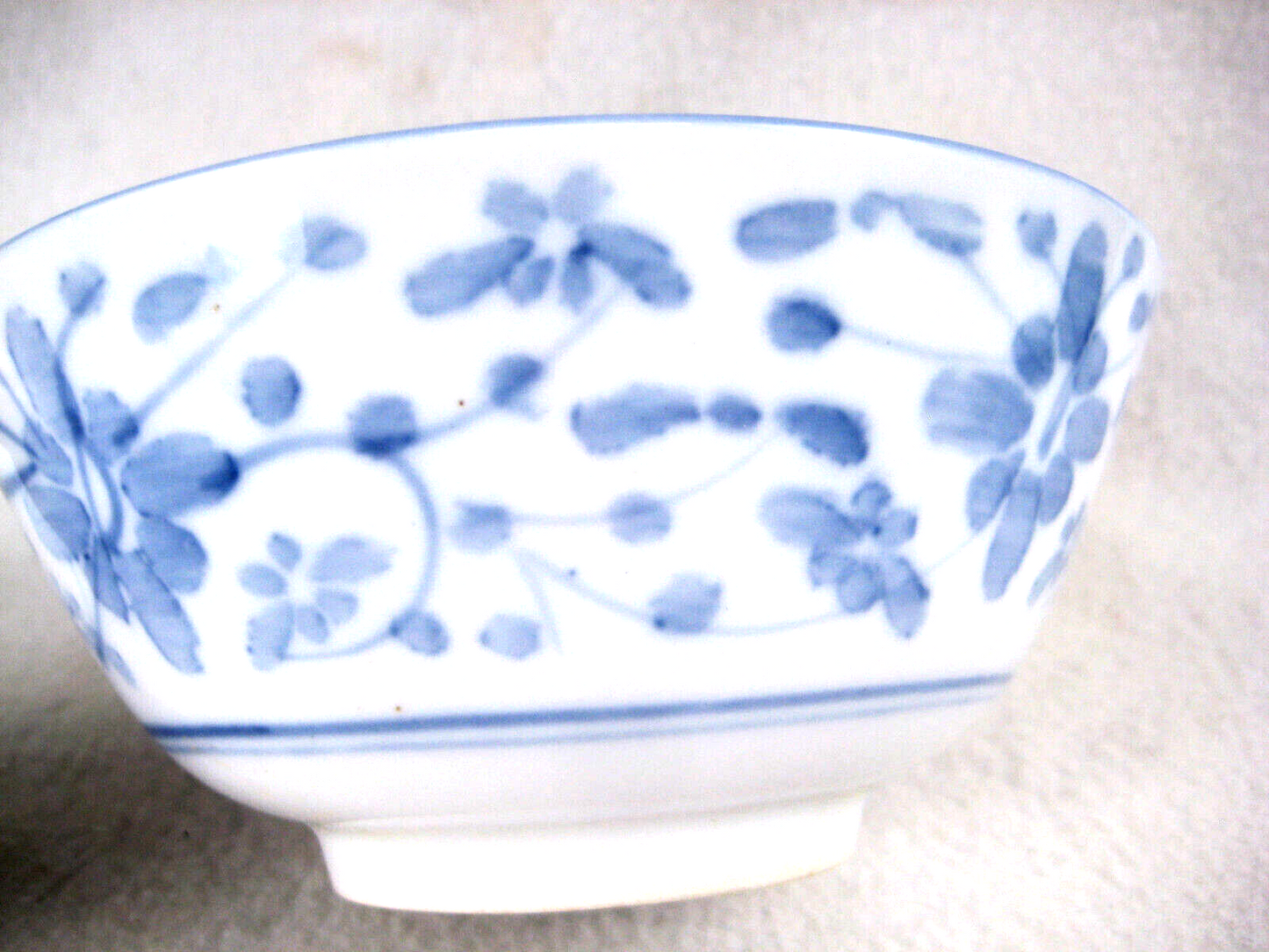 Chinese Hand Print Ceramic Chawan Bowl Classical Flowers Stems & Petals 5.5"