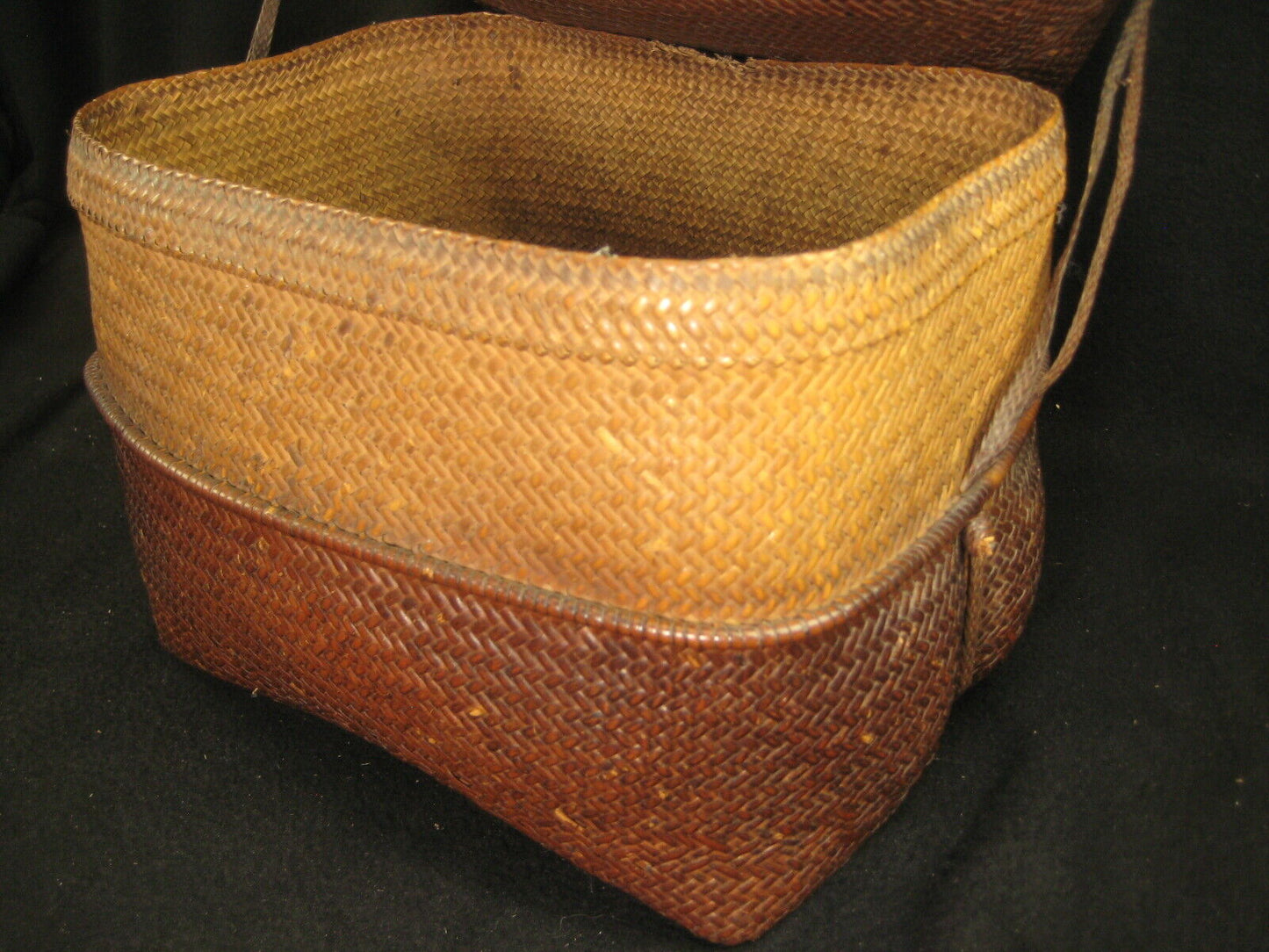 Antique Japanese Chinese Showa Era (C. 1930) Bamboo Lidded Bag Kago Basket