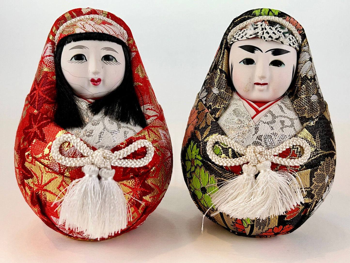 Vintage Japanese Dolls Daruma Hime Ningyo Pair Empress Jingu Handpainted 5"~