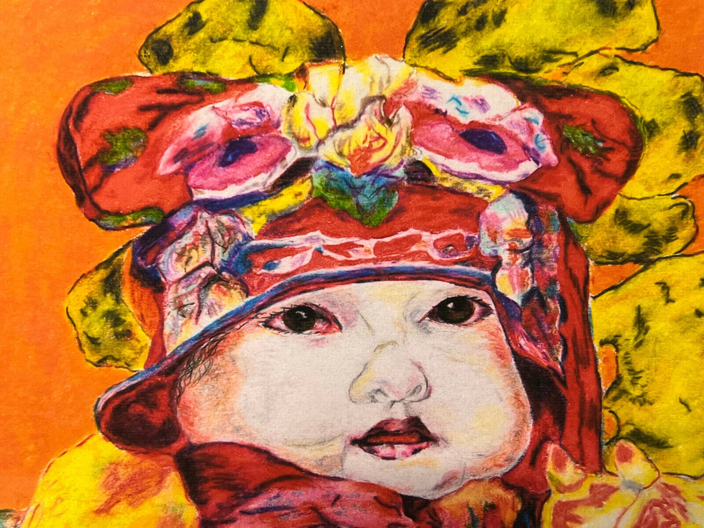 Framed Print of Baby with Colorful Bows by J. Gumer 16.5" x 13.5" Framed