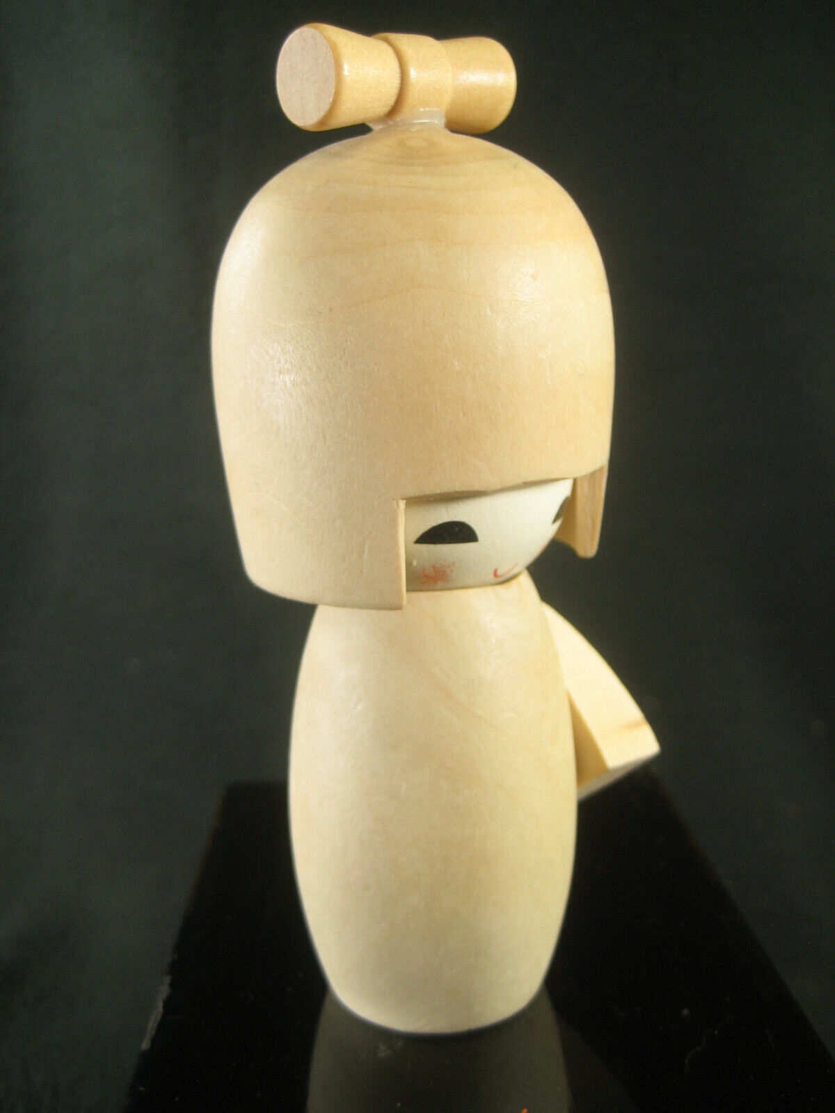 Vintage Japanese Kokeshi Natural Wood Doll W/ Obi Bow And Hair Tie 3"