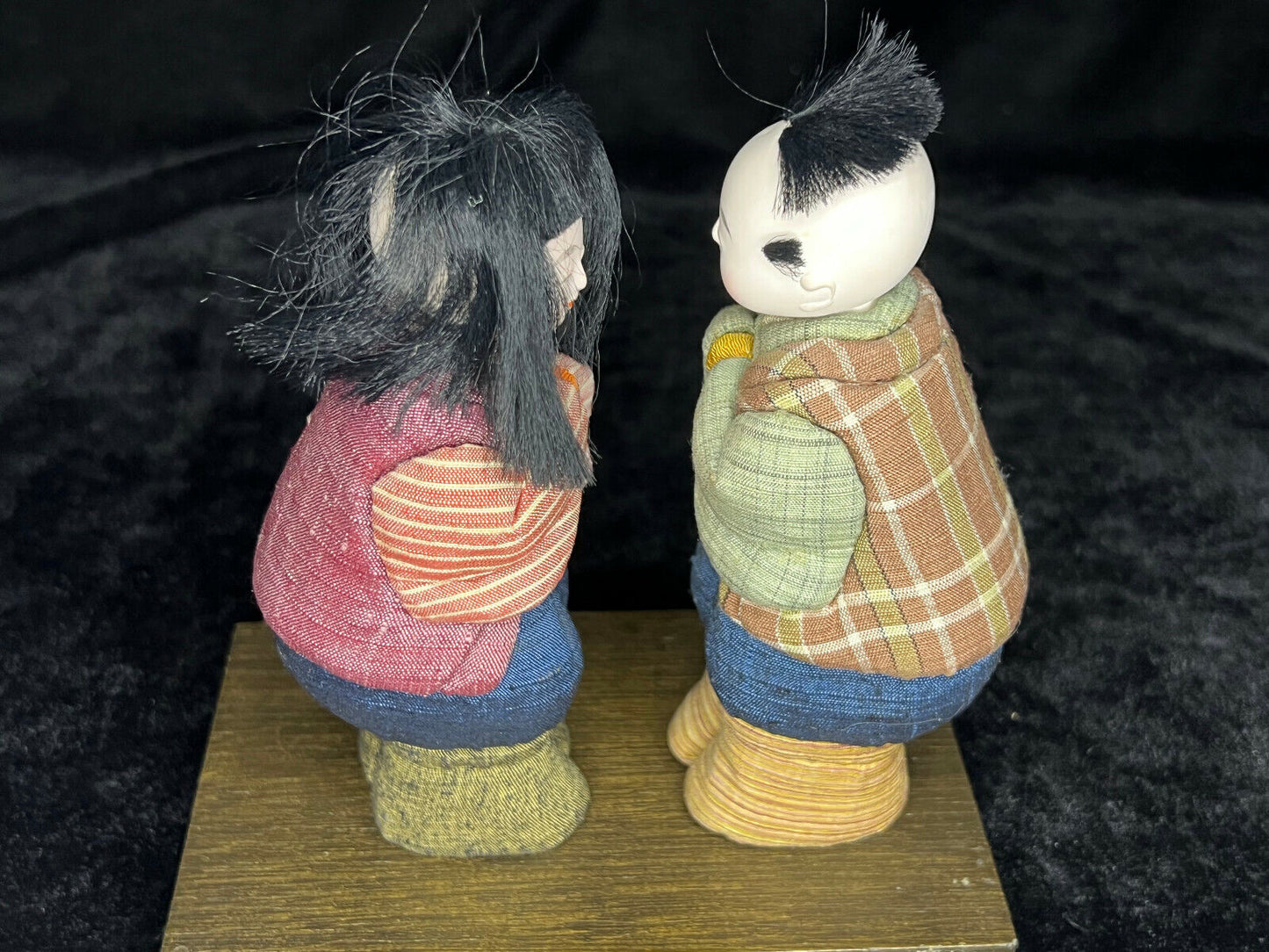 Vintage Japanese Kimekomi Dolls Boy & Girl Folk Art In Fabric 5.5"