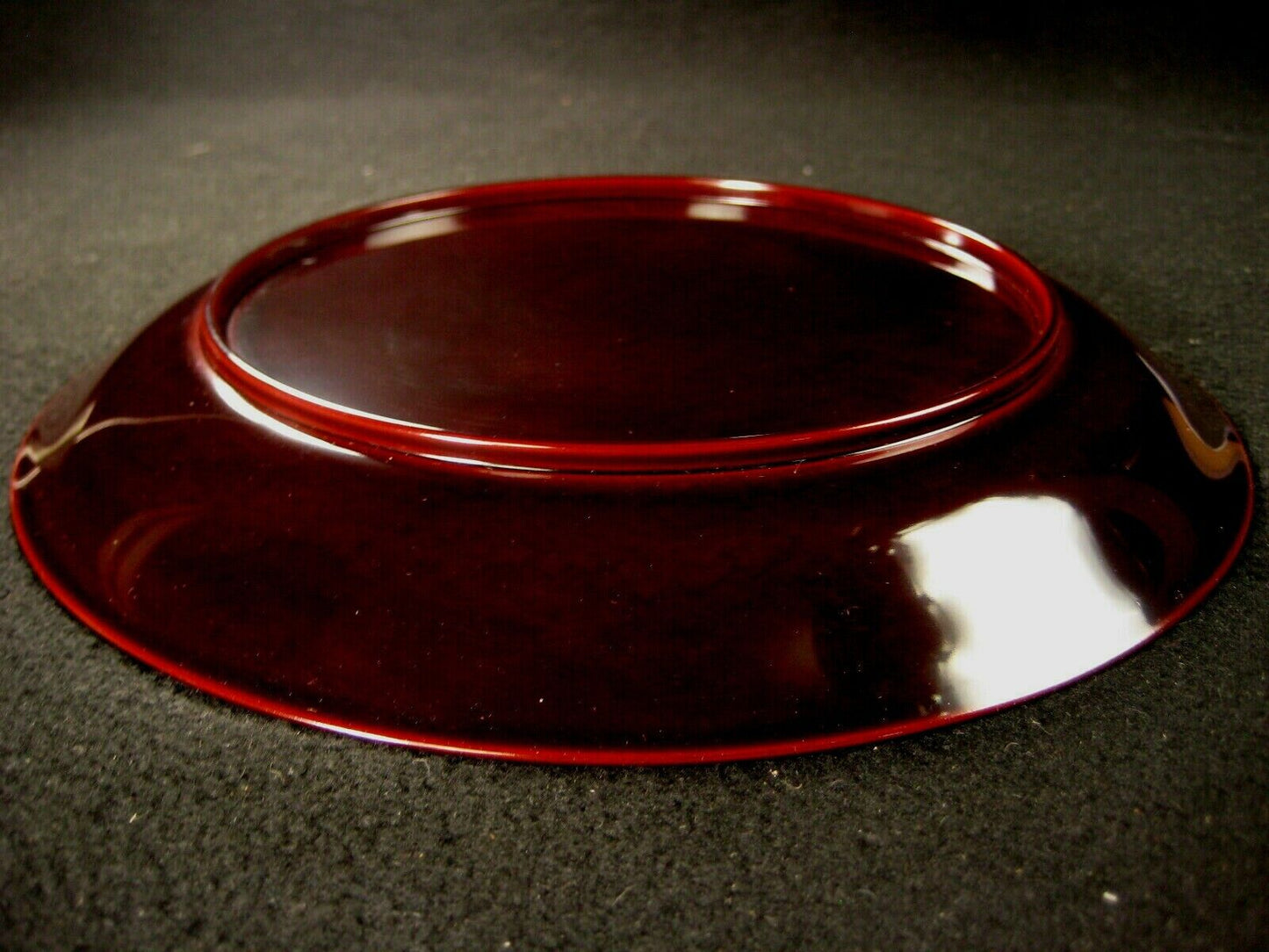 Vintage Japanese Wooden Burgundy Lacquer Kashizara Appetizer Dish Plate