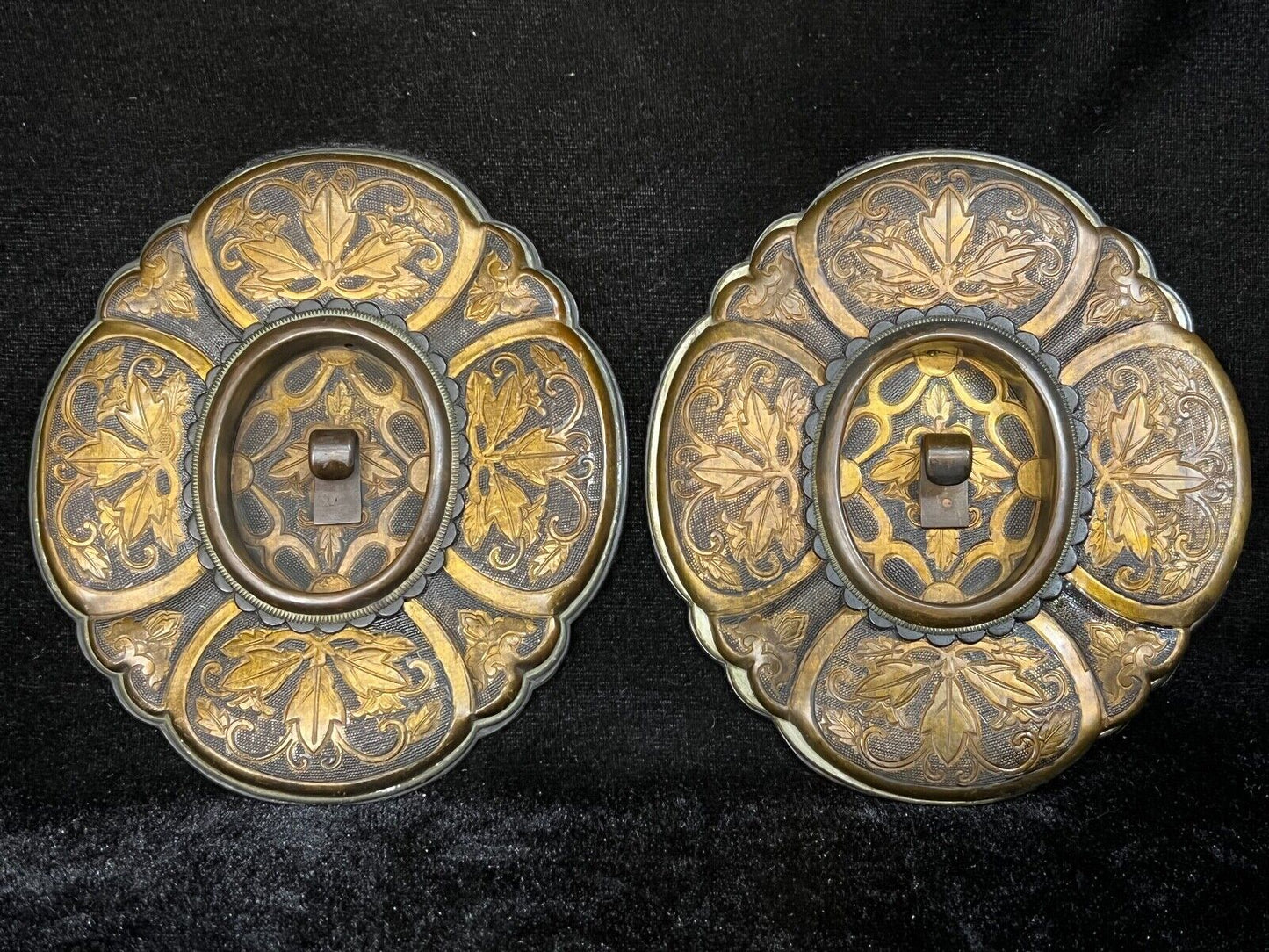 Antique Japanese C1920 Set 2 Copper Large Hikite Sliding Fusuma Door Pulls