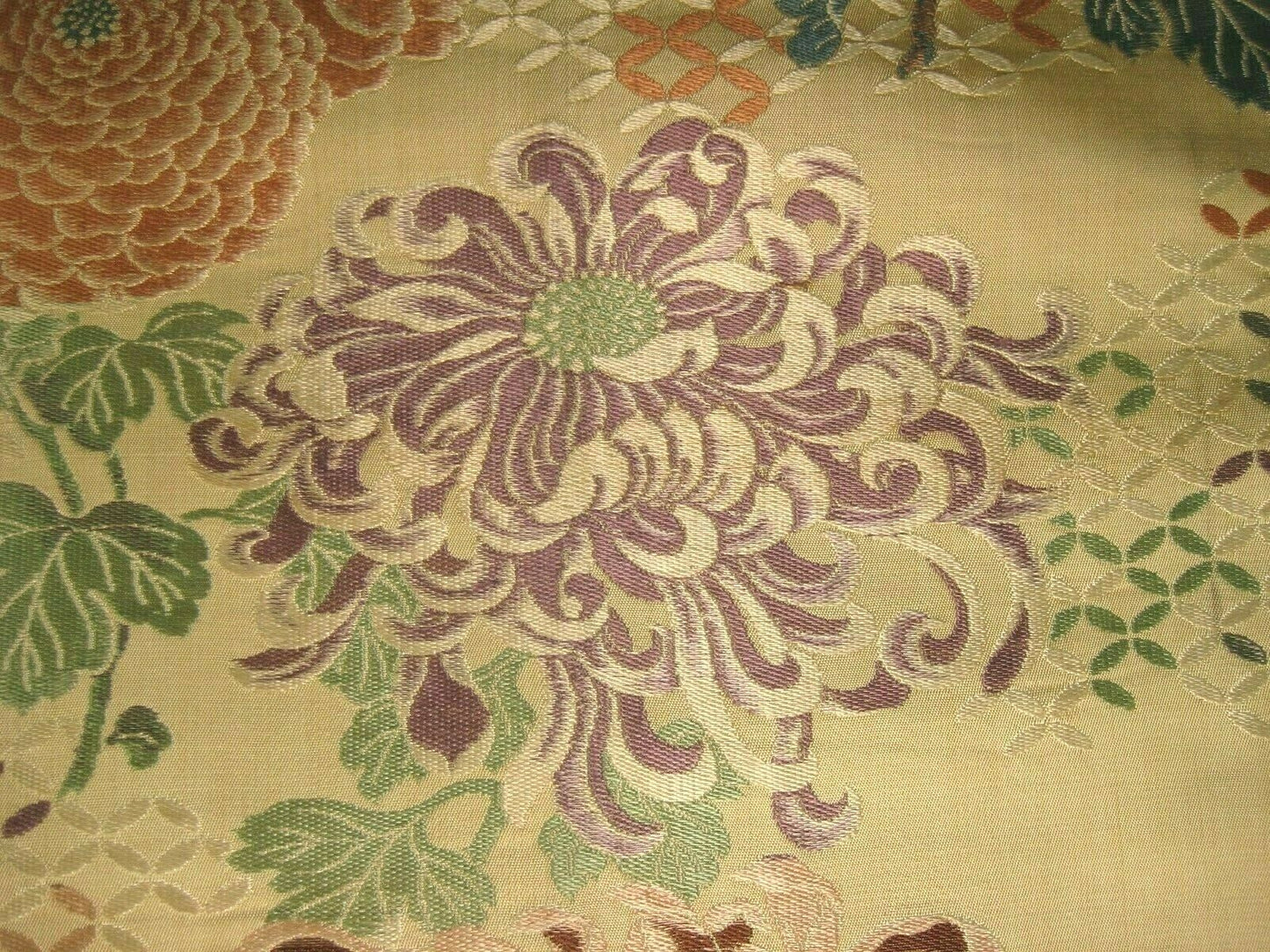 Japanese Cream Color Obi Sash For Kimono Belt Chrysanthemum Kiku Flowers