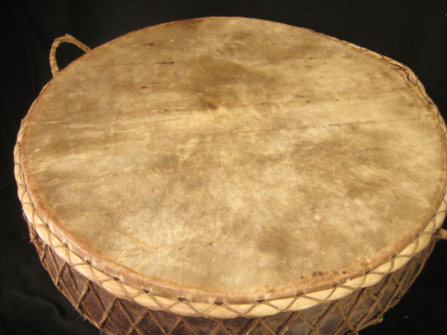 Vintage Hand Made African Kettle Drum Huge Riveted Steel 31" Drum w/ Stand