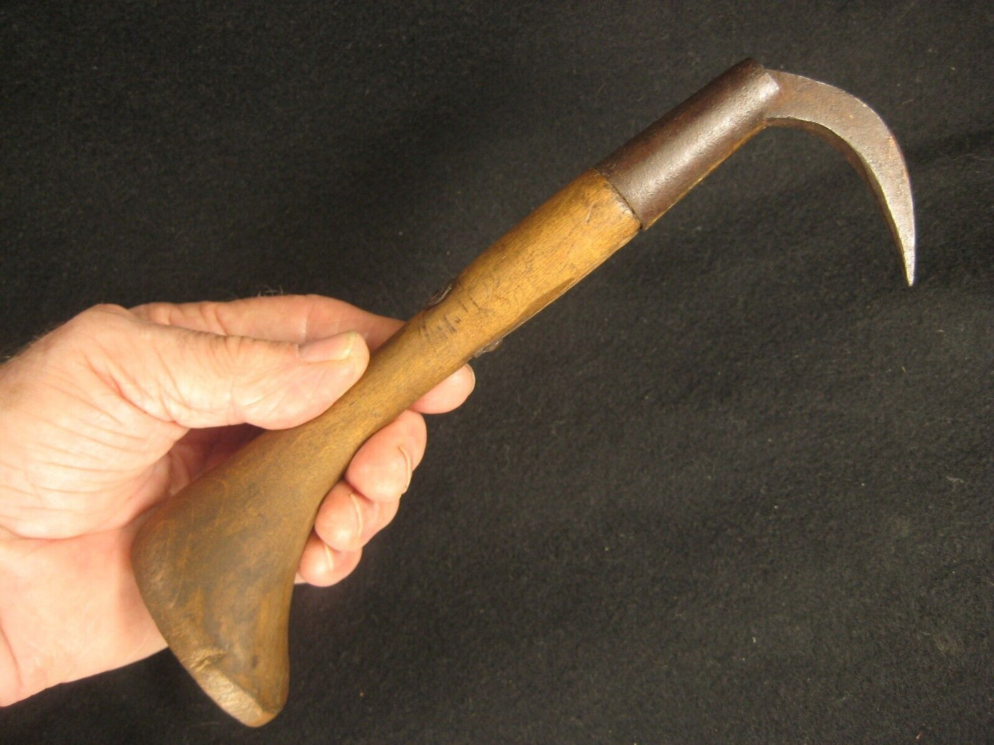 Antique Japanese Signed Forged Iron Gaff With Hinoki Wood Handle