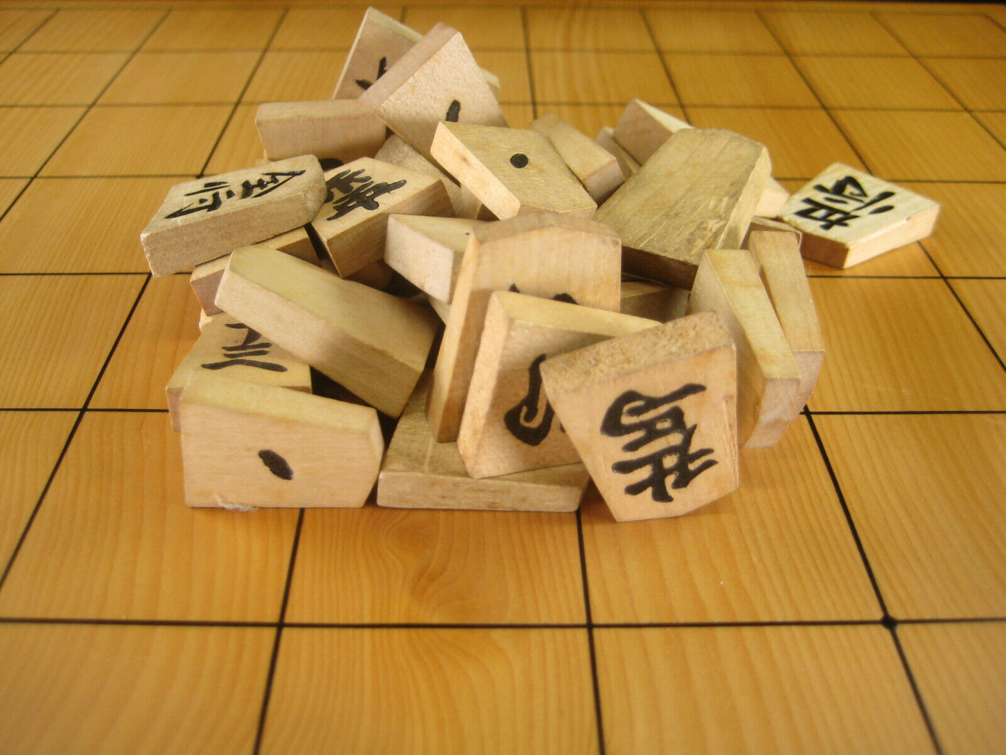 Vintage Japanese Wooden Shogi Koma Pieces W/Original Box