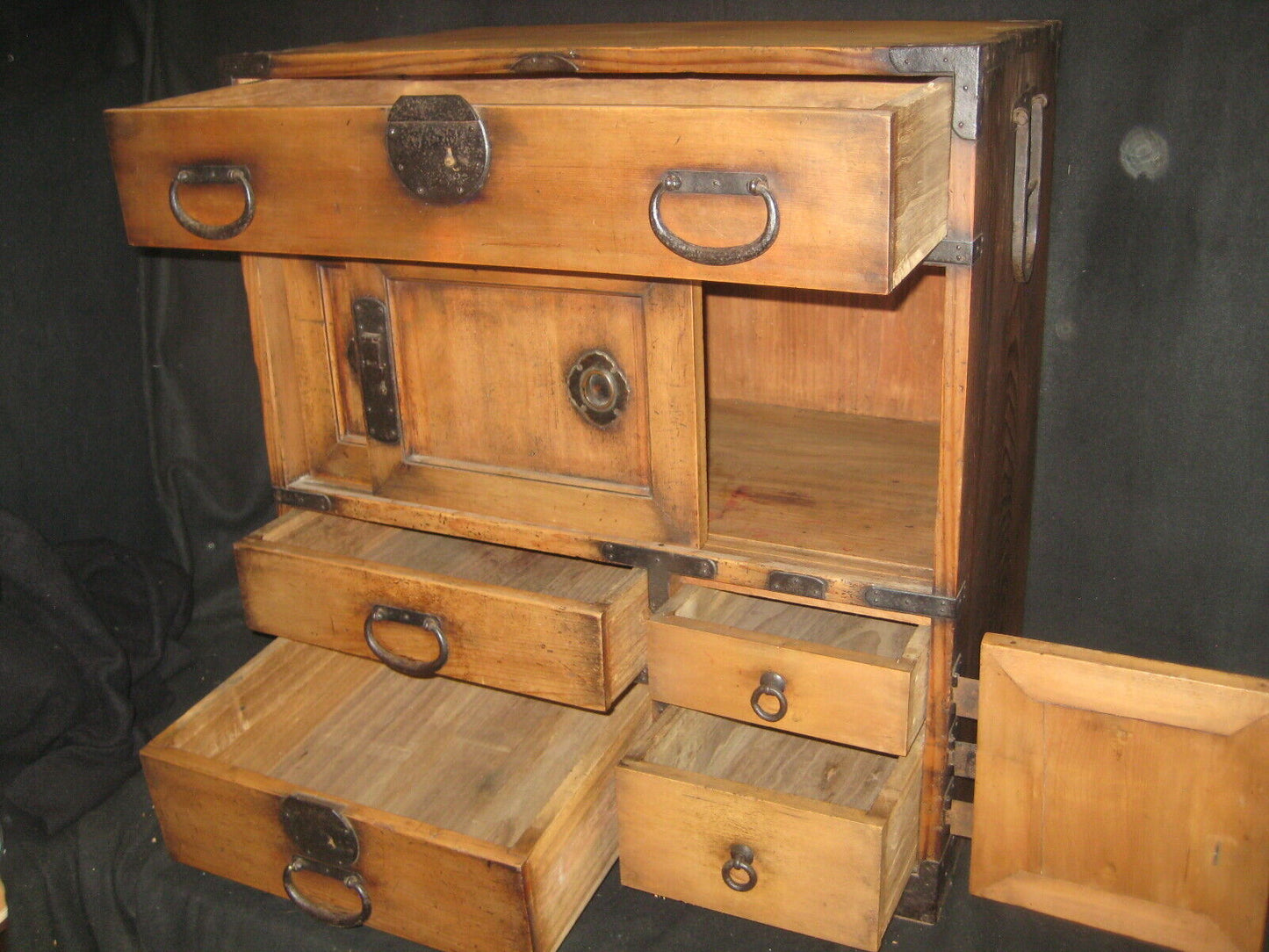 Antique Japanese C. 1850 Edo Era Chobadansu Document Tansu Chest W/ Lock /Key