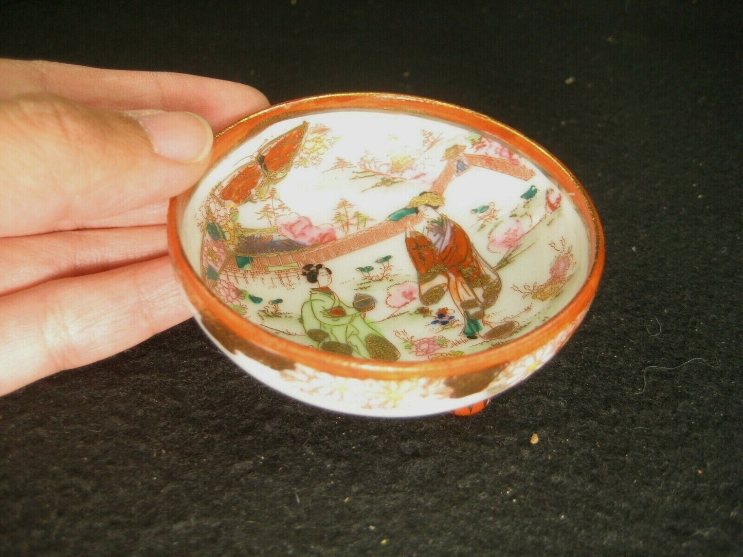 Antique Japanese (C 1920) Printed & Hand Painted Imari Ceramic Tea Pot & 4Cups