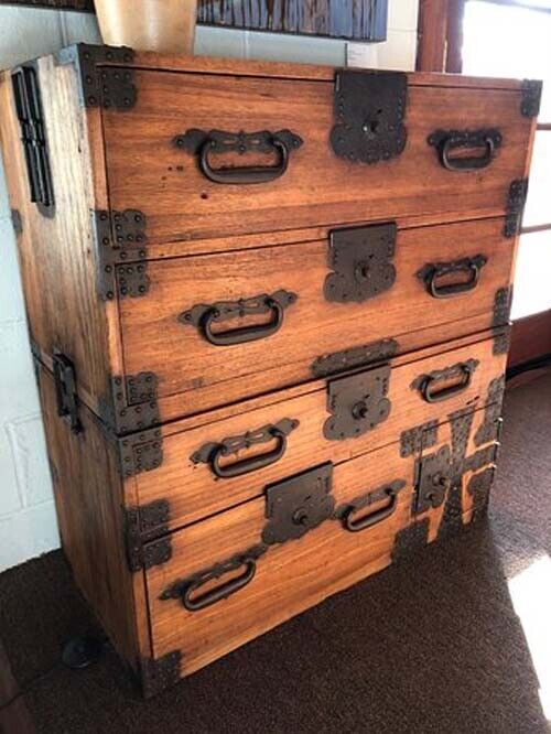 Antique Japanese Meiji Era (C. 1870) Forged Iron Tansu Lock With Key