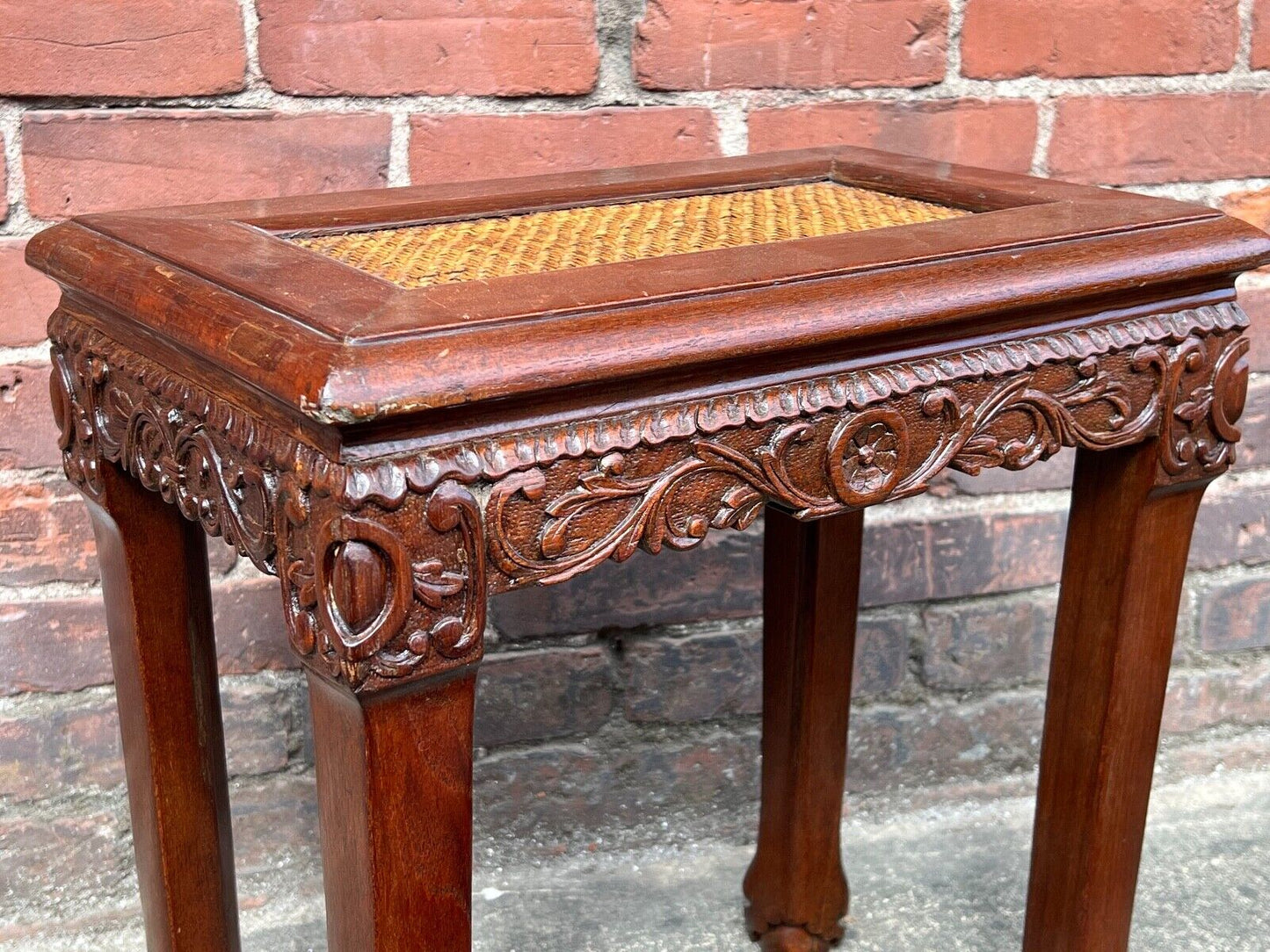 Antique Chinese Ming Style Stool Late Qing Dynasty Carved (Set of 2 Available)