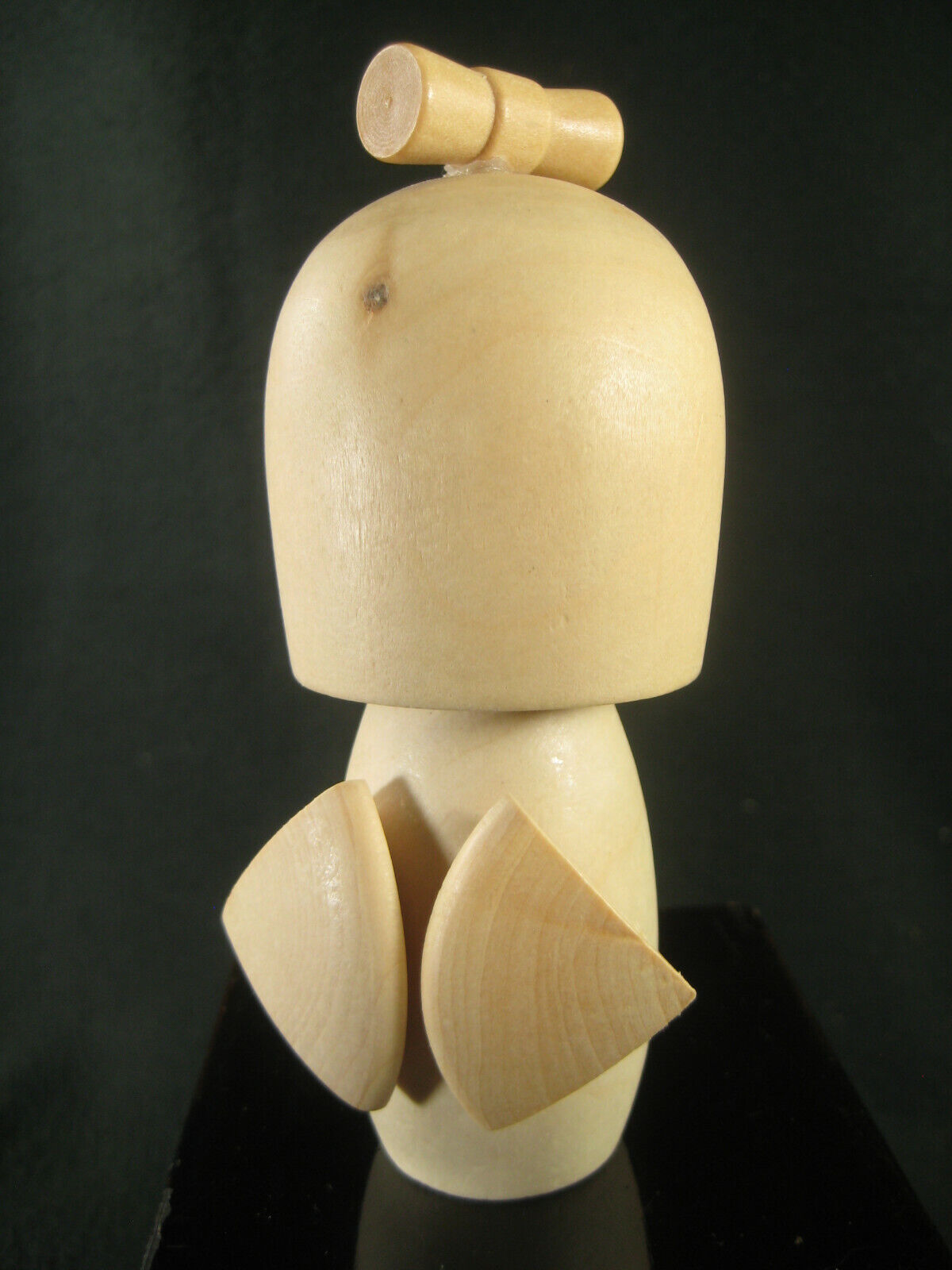 Vintage Japanese Kokeshi Natural Wood Doll W/ Obi Bow And Hair Tie 3"