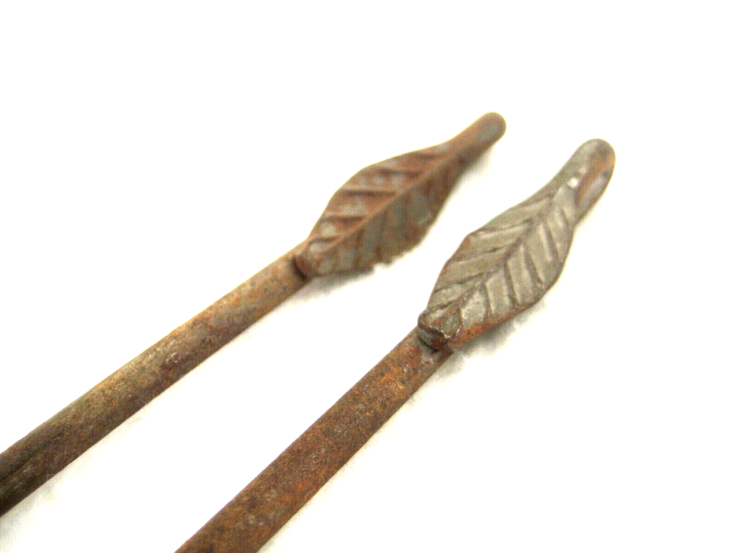 Antique Japanese (C1860) Chado Hibashi Fire Chopstick Scast Iron Rolled Leaf 10"