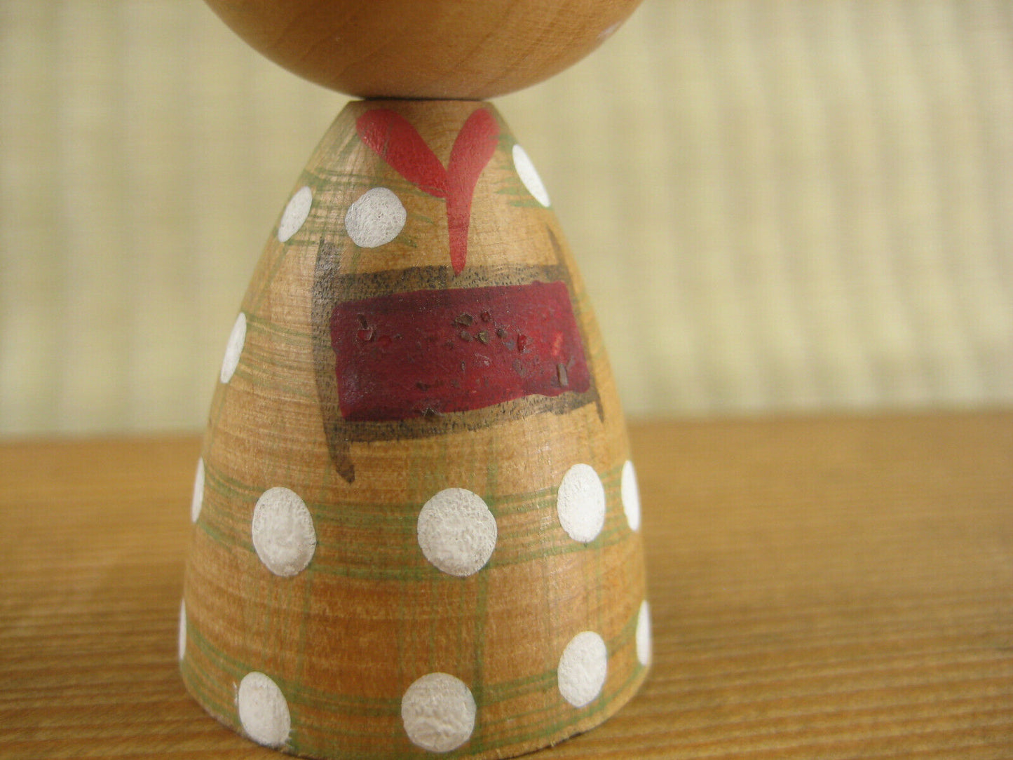 Vintage Japanese Kokeshi Small WoodenDoll White Polka Dot 3"