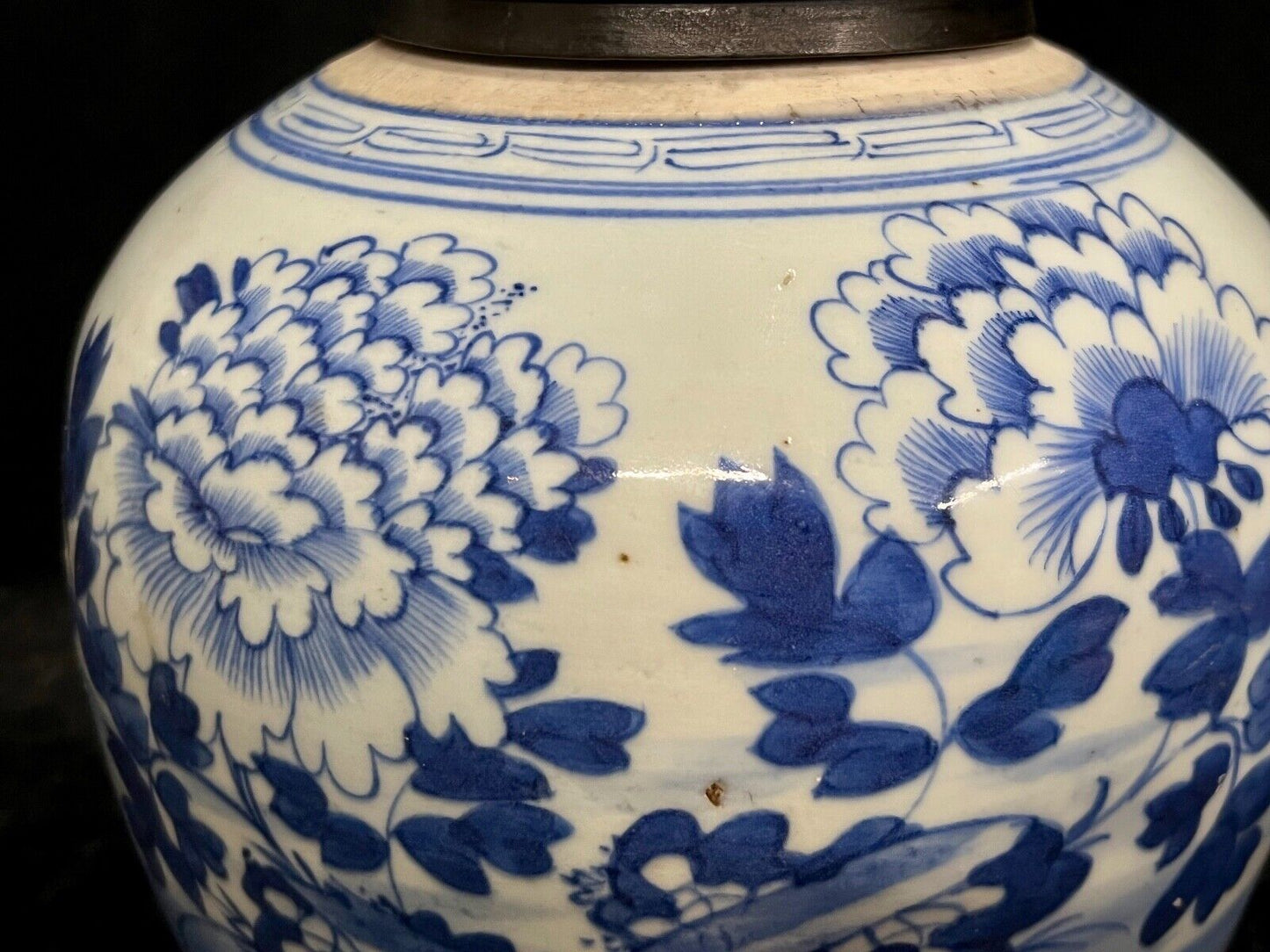 Antique Chinese Qing 19th Century Blue & White Ginger Jar Hand Painted 8"
