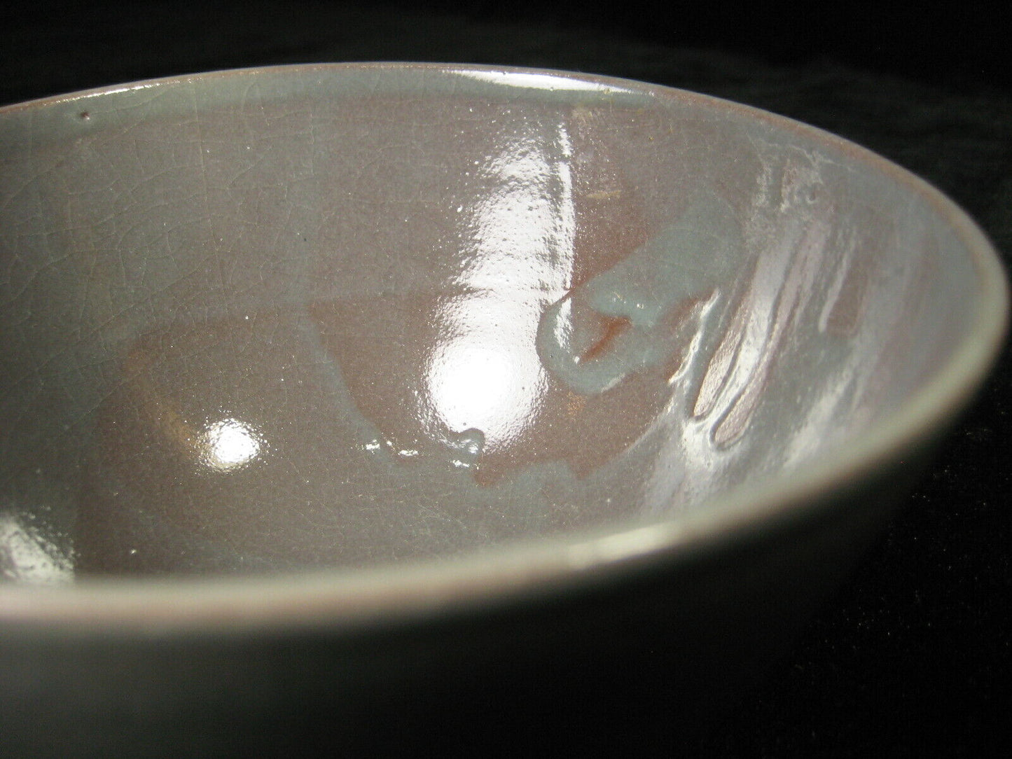 Vintage Japanese Tea Ceremony Ceramic Chawan Bowl Blue-Gray Crackle Glaze 5"