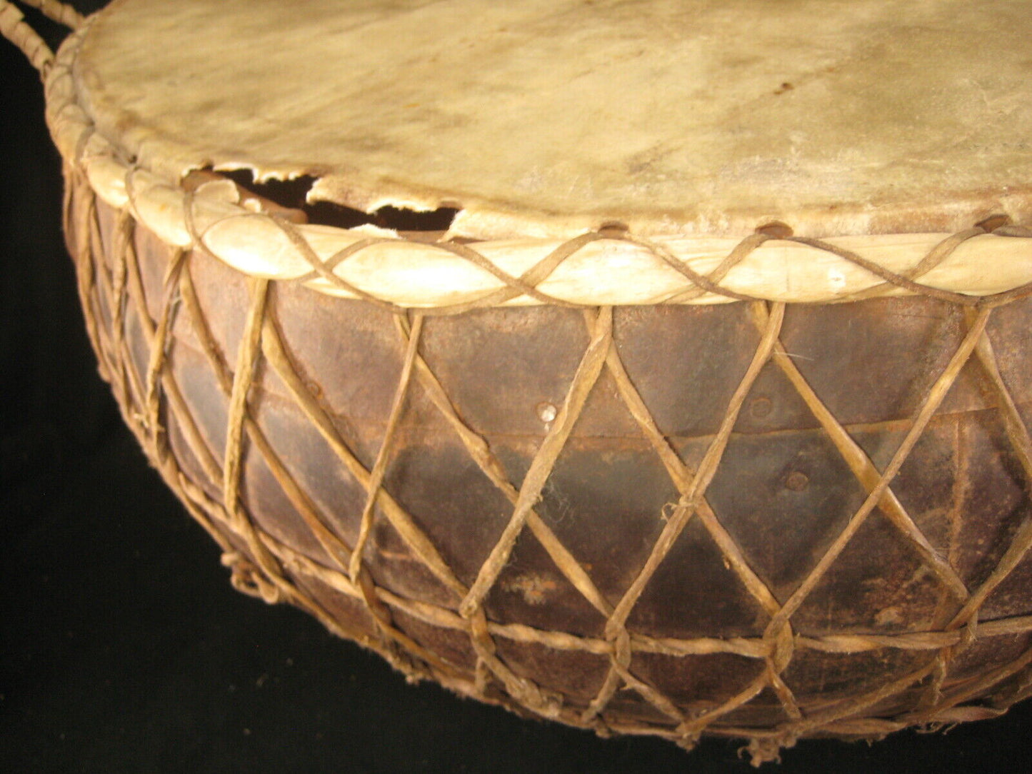 Vintage Hand Made African Kettle Drum Huge Riveted Steel 31" Drum w/ Stand
