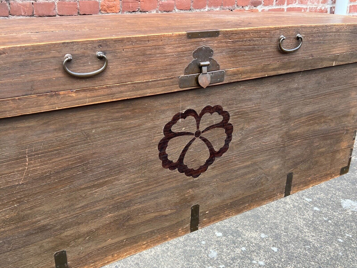 Vintage Japanese Nagamochi Wedding Chest Kiri Wood W/ Kiri Crest 71"L