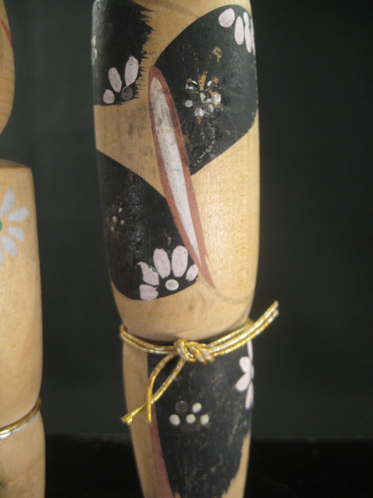 Vintage Japanese Kokeshi Gold And Black Wooden Doll Kimono 6"