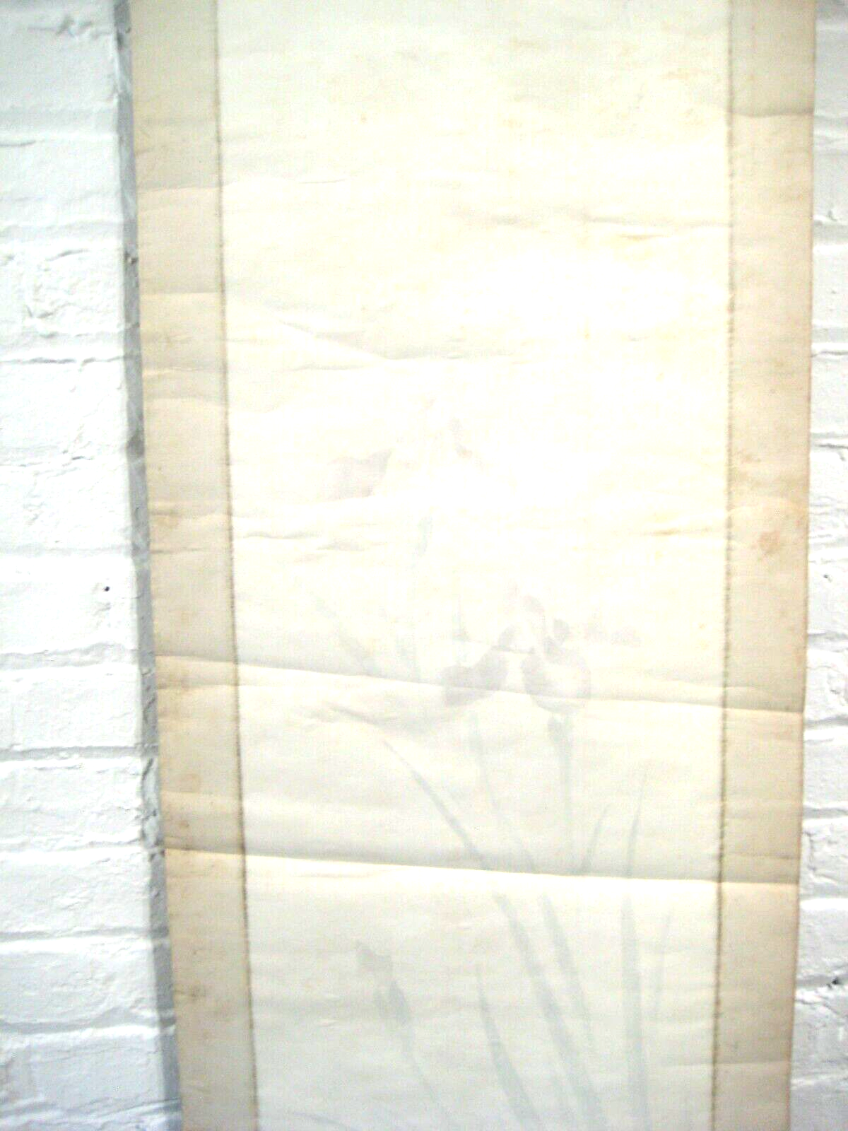 Vintage Japanese Scroll Two Purple Irises Sumi Nihon-E 80" X 17"