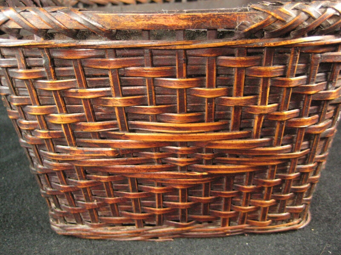 Antique Japanese (C. 1920) Tin Lined Bamboo Basket Charcoal Caddy Tea Ceremony