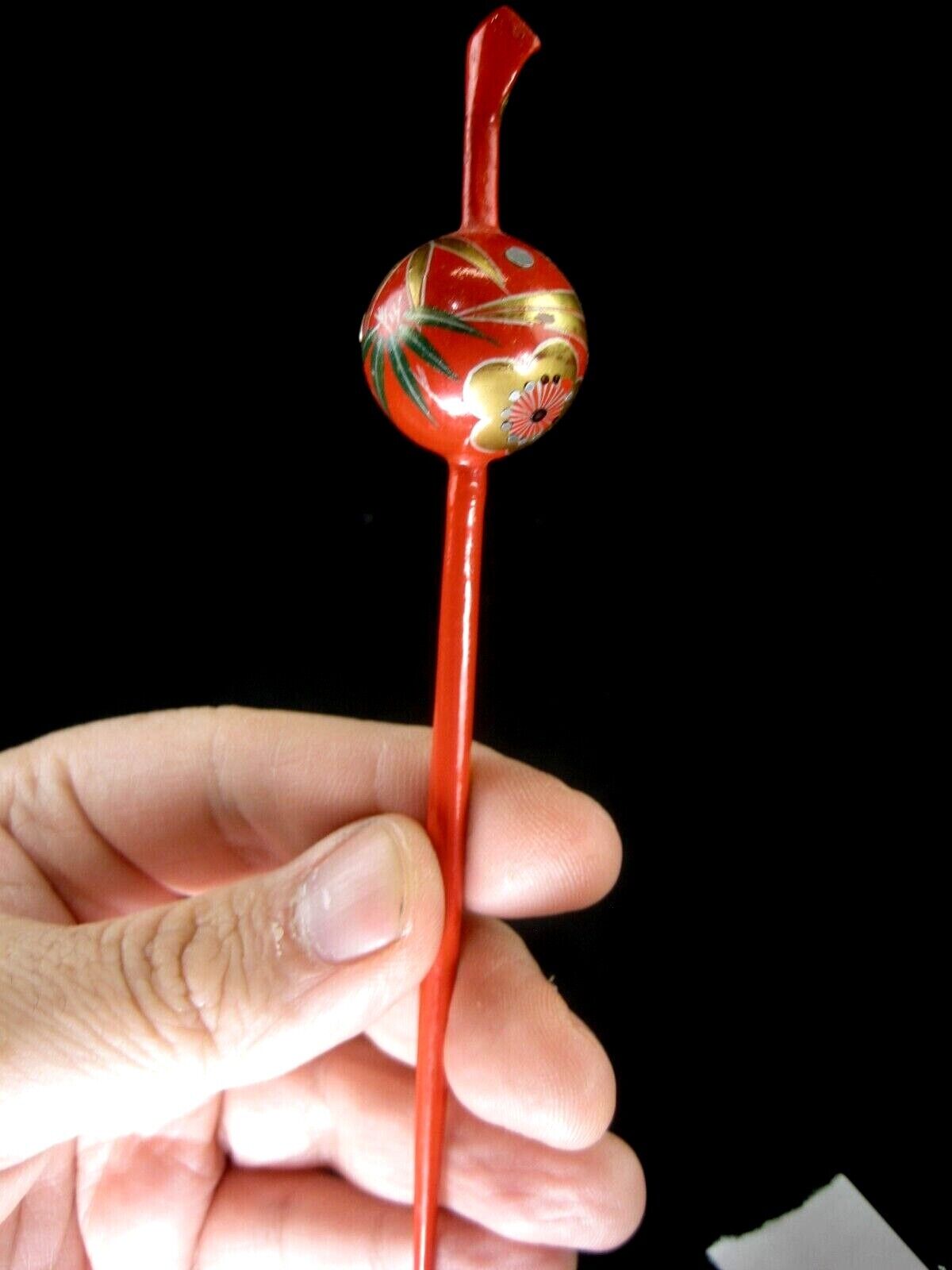 Vintage Japanese Kanzashi Geisha Style Hairpin Mimikaki Ball Style Wood 6"