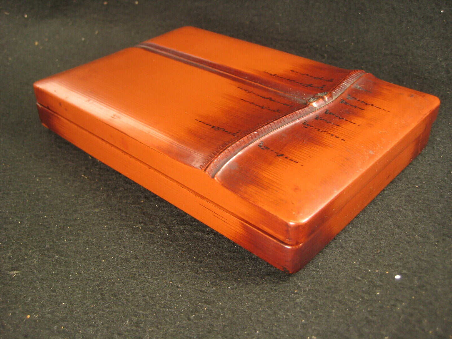 Antique Japanese Hand Made Suzuribako Calligraphy Box Raised Bamboo Design