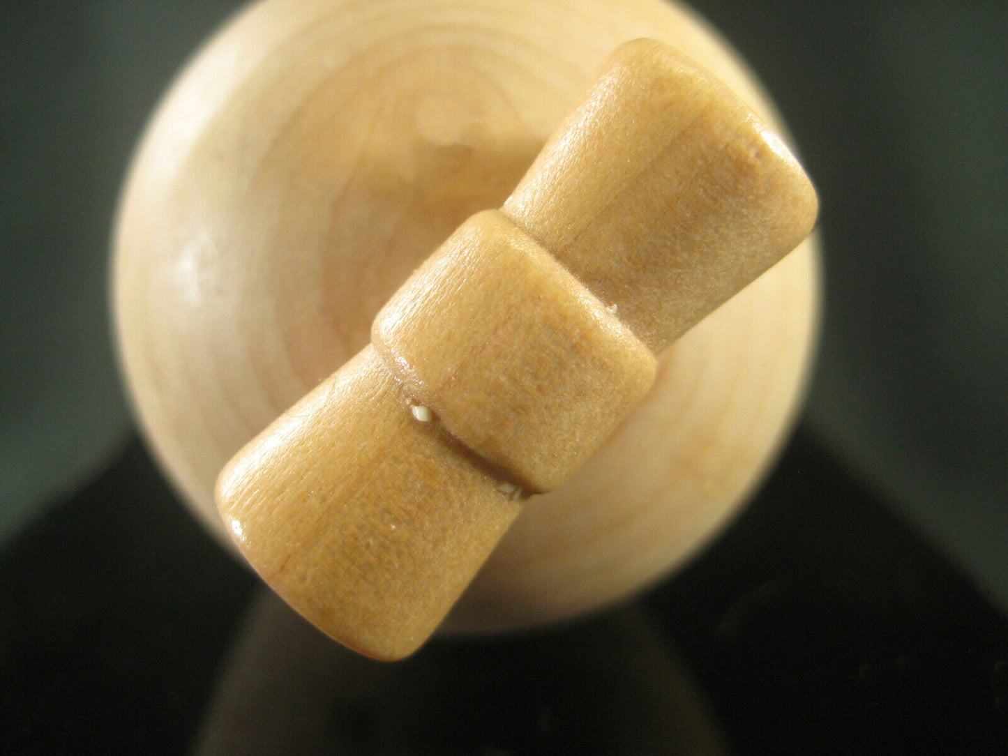 Vintage Japanese Kokeshi Natural Wood Doll W/ Obi Bow And Hair Tie 3"